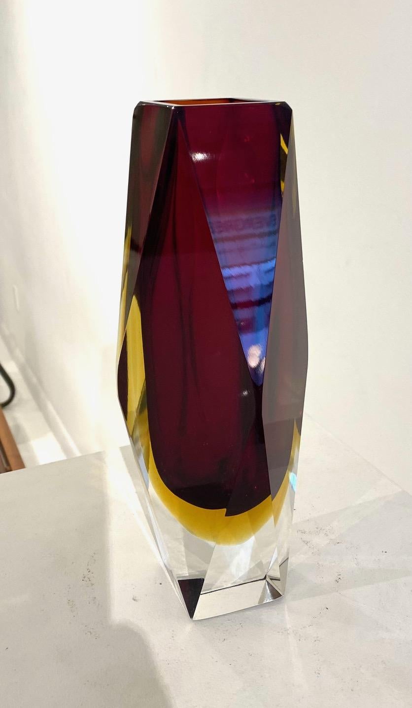 Ruby Red  Faceted  Glass Vase Murano Sommerso  by Alessandro Mandruzzato  In Good Condition For Sale In Montreal, QC