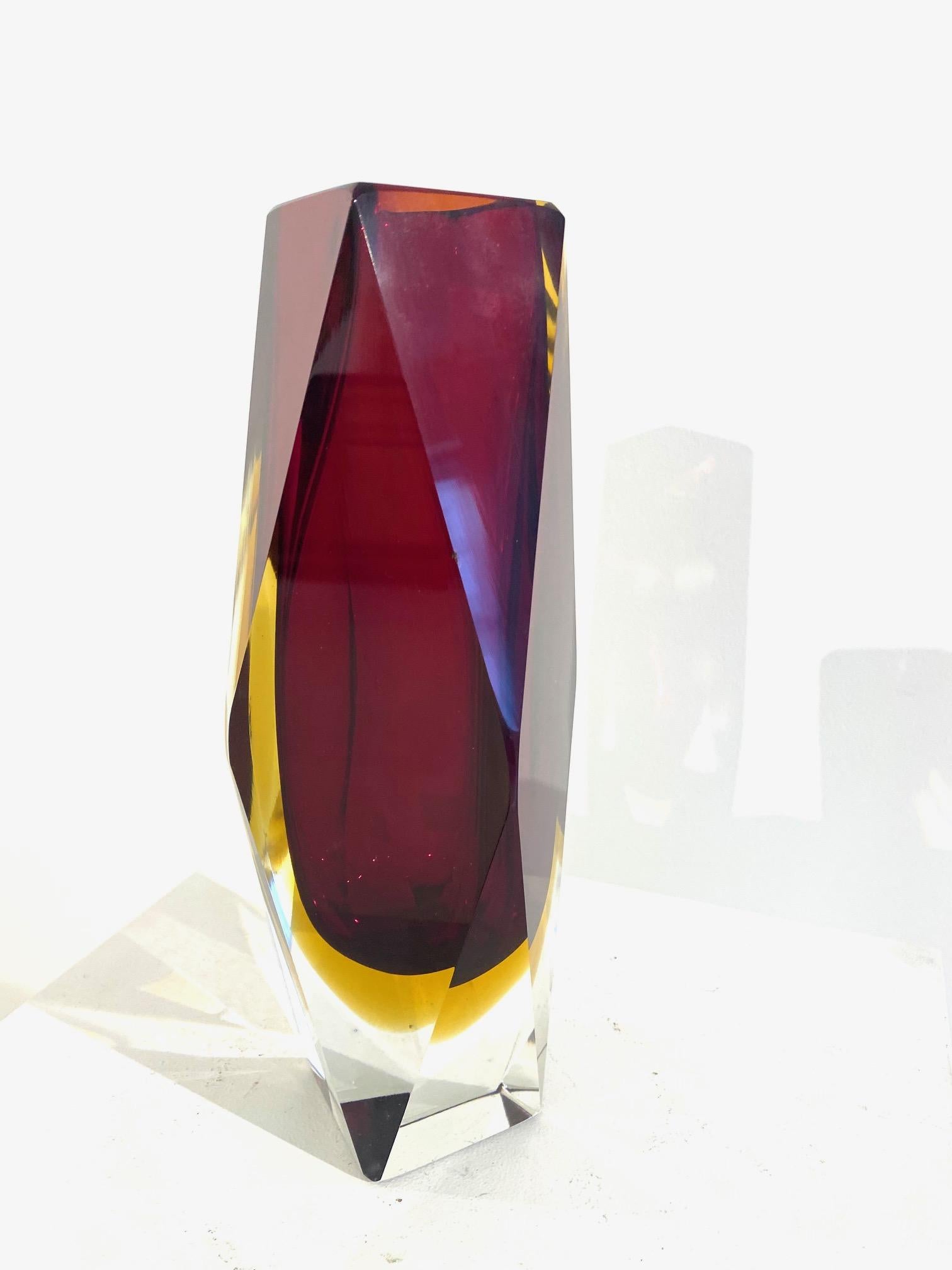 Ruby Red  Faceted  Glass Vase Murano Sommerso  by Luigi  Mandruzzato For Sale 4