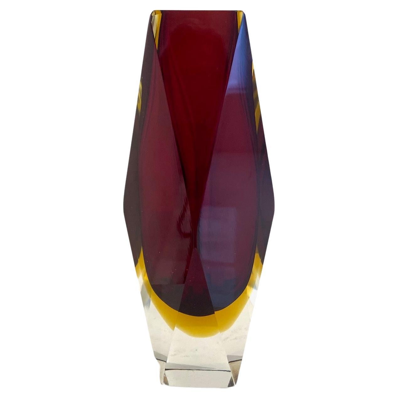 Ruby Red  Faceted  Glass Vase Murano Sommerso  by Alessandro Mandruzzato  For Sale