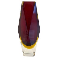 Vintage Ruby Red  Faceted  Glass Vase Murano Sommerso  by Alessandro Mandruzzato 