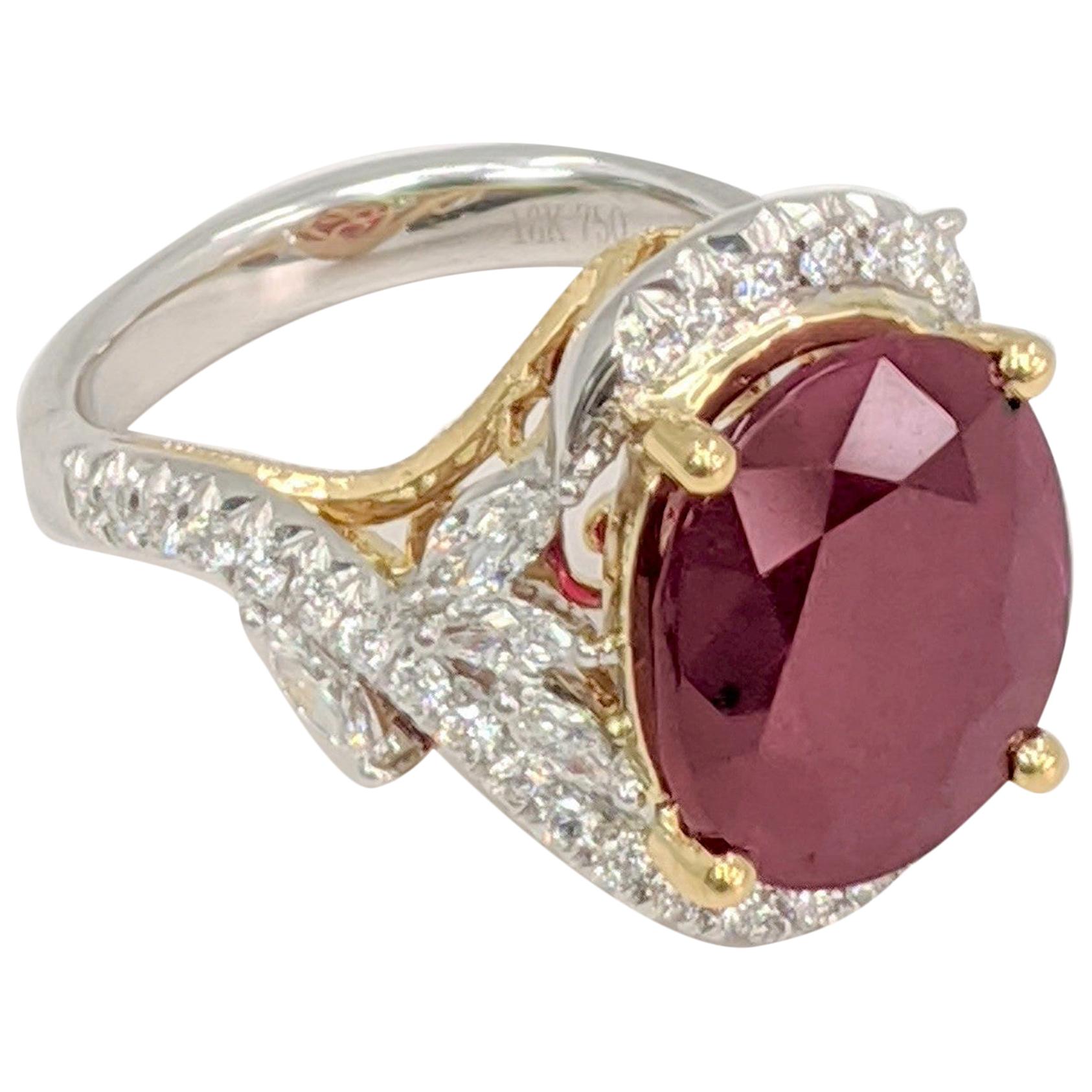 Ruby Stone Ring With White Gold & Yellow Gold. White Diamond 18k