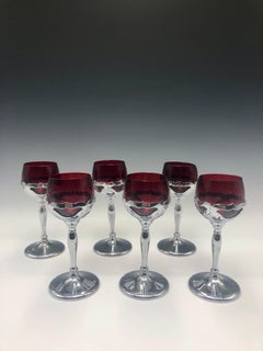 Ruby Red Farber Bros Krome Kraft 6"  Stem / Cordial Glasses - Set of 6