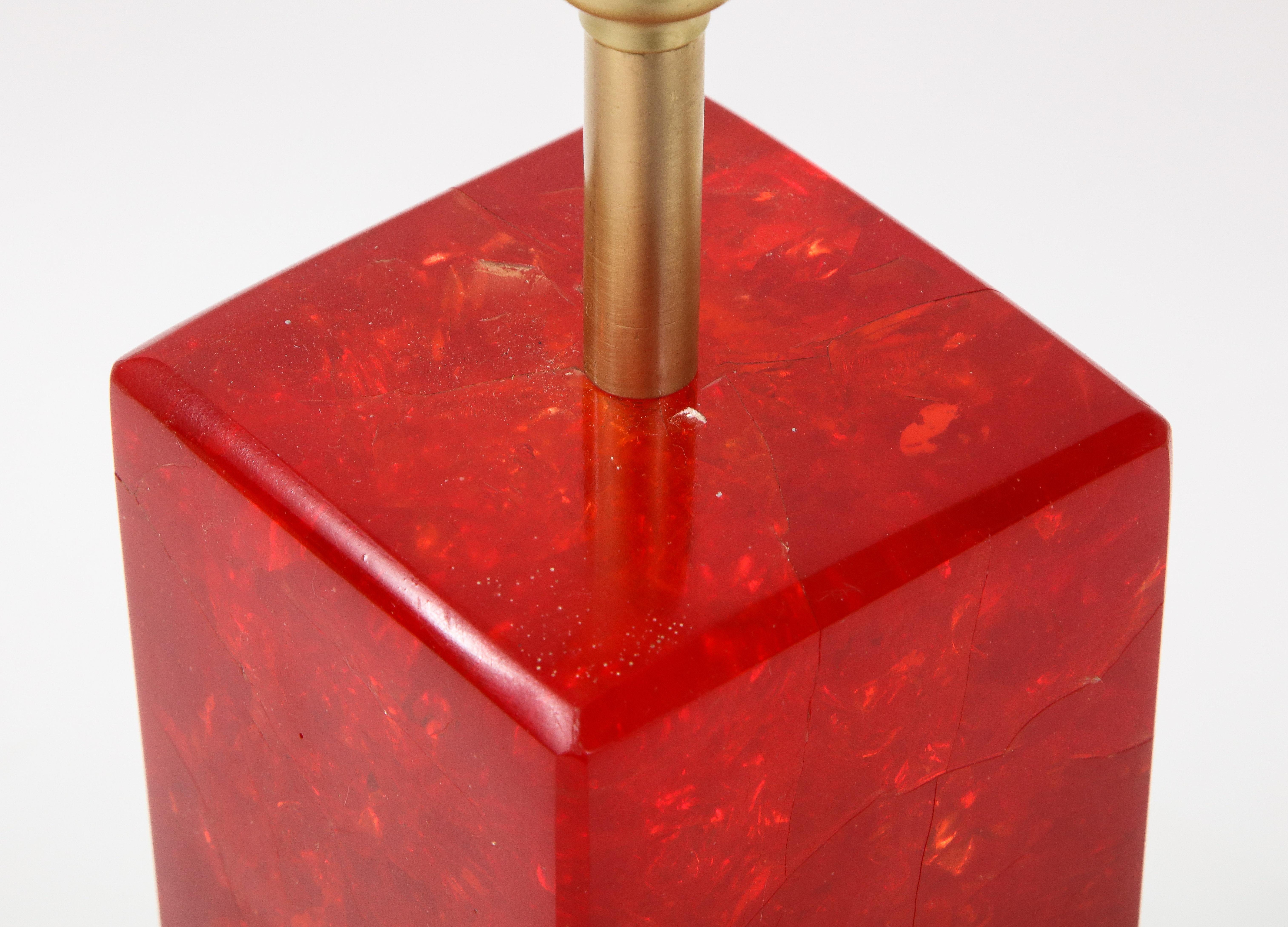 Brass Ruby Red Fractal Resin Lamp, Marie-Claude de Fouquieres For Sale