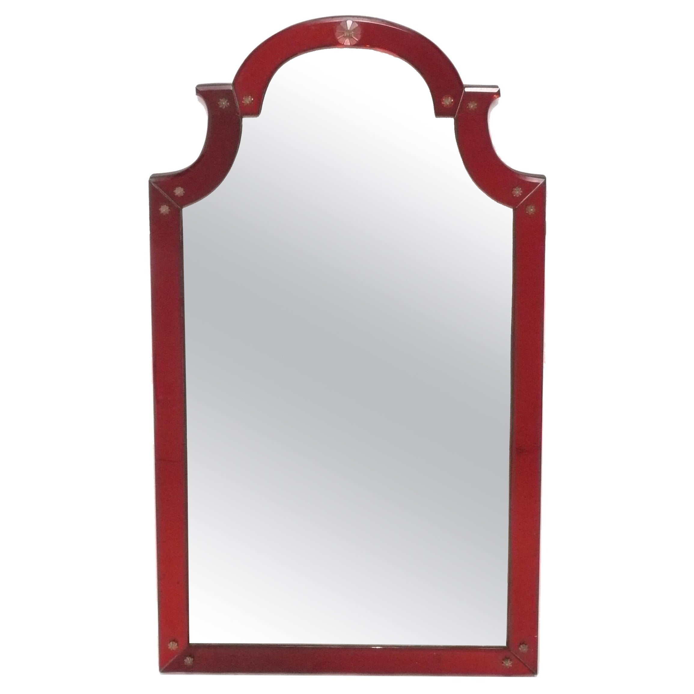 Ruby Red Framed Mirror 33" x 18" Circa 1930s For Sale