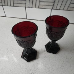Ruby Red Glass Goblet Pair by Avon from 1876 Cape Cod Collection circa 1975