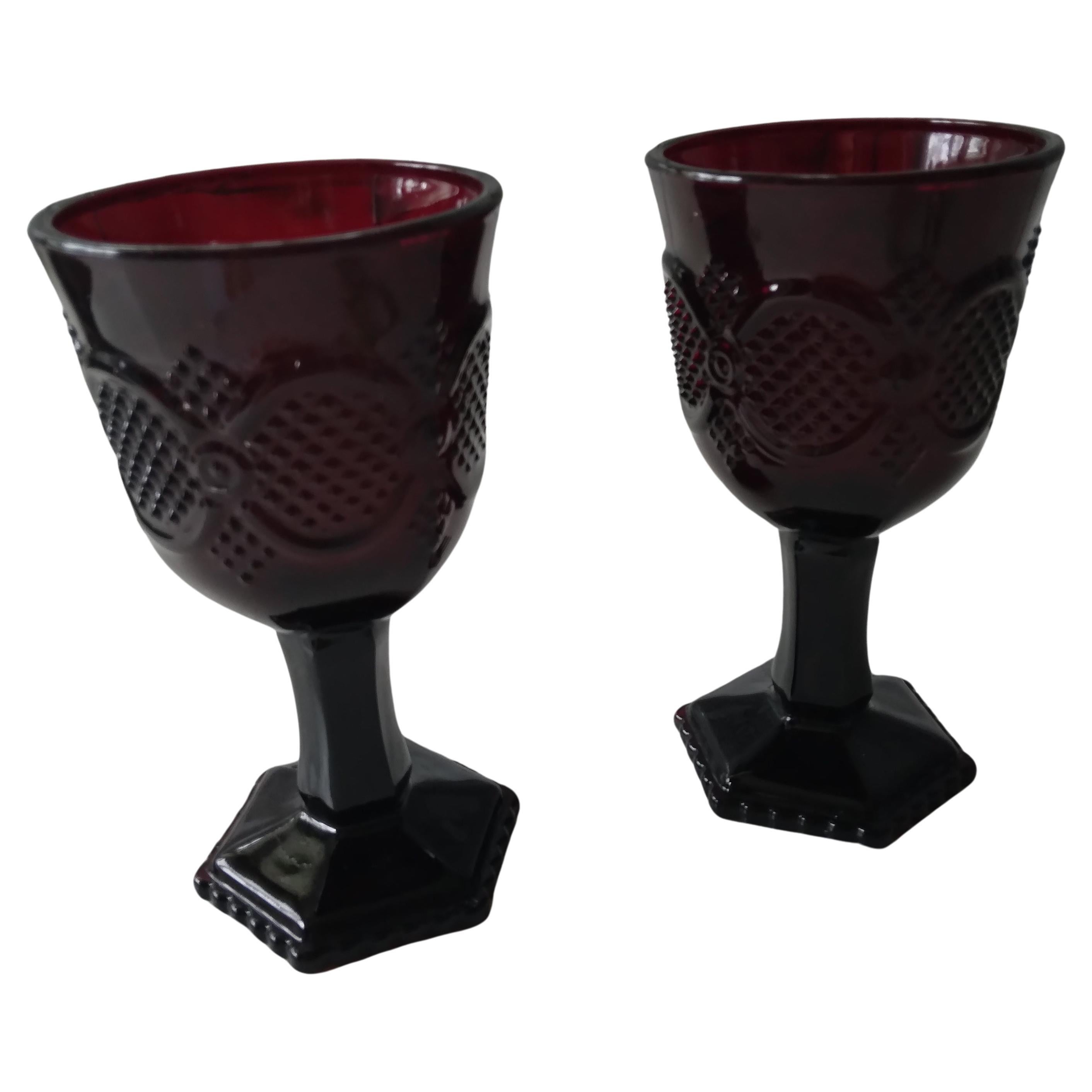 Ruby Red Glass Goblet Pair by Avon from 1876 Cape Cod Collection circa 1975 For Sale