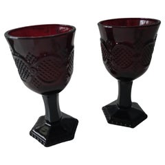 Vintage Ruby Red Glass Goblet Pair by Avon from 1876 Cape Cod Collection circa 1975