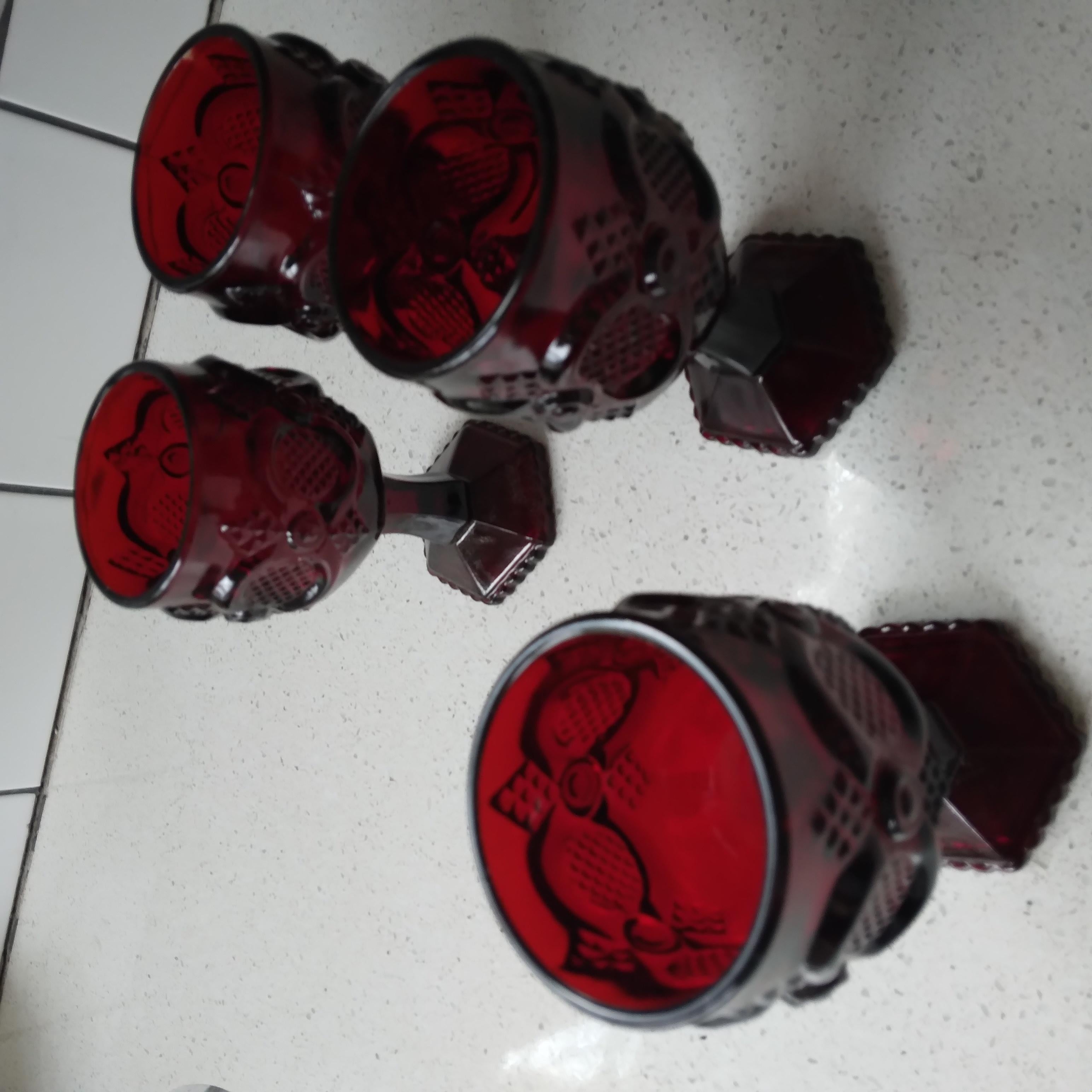 Ruby Red Glass Goblet Set by Avon from 1876 Cape Cod Collection circa 1975 In Good Condition For Sale In Munster, IN