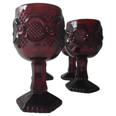 Vintage Ruby Red Glass Goblet Set by Avon from 1876 Cape Cod Collection circa 1975
