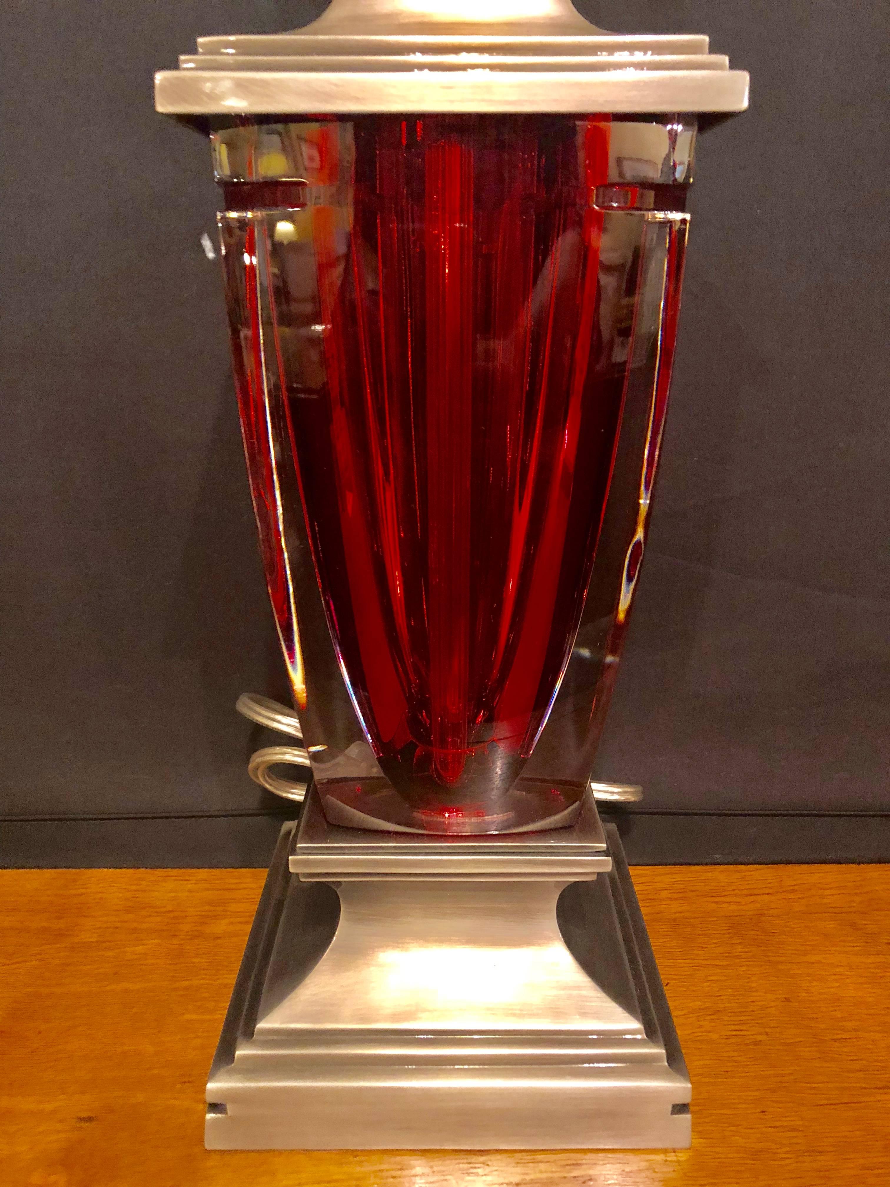 Hollywood Regency Ruby Red Glass Signed Waterford Table Lamp
