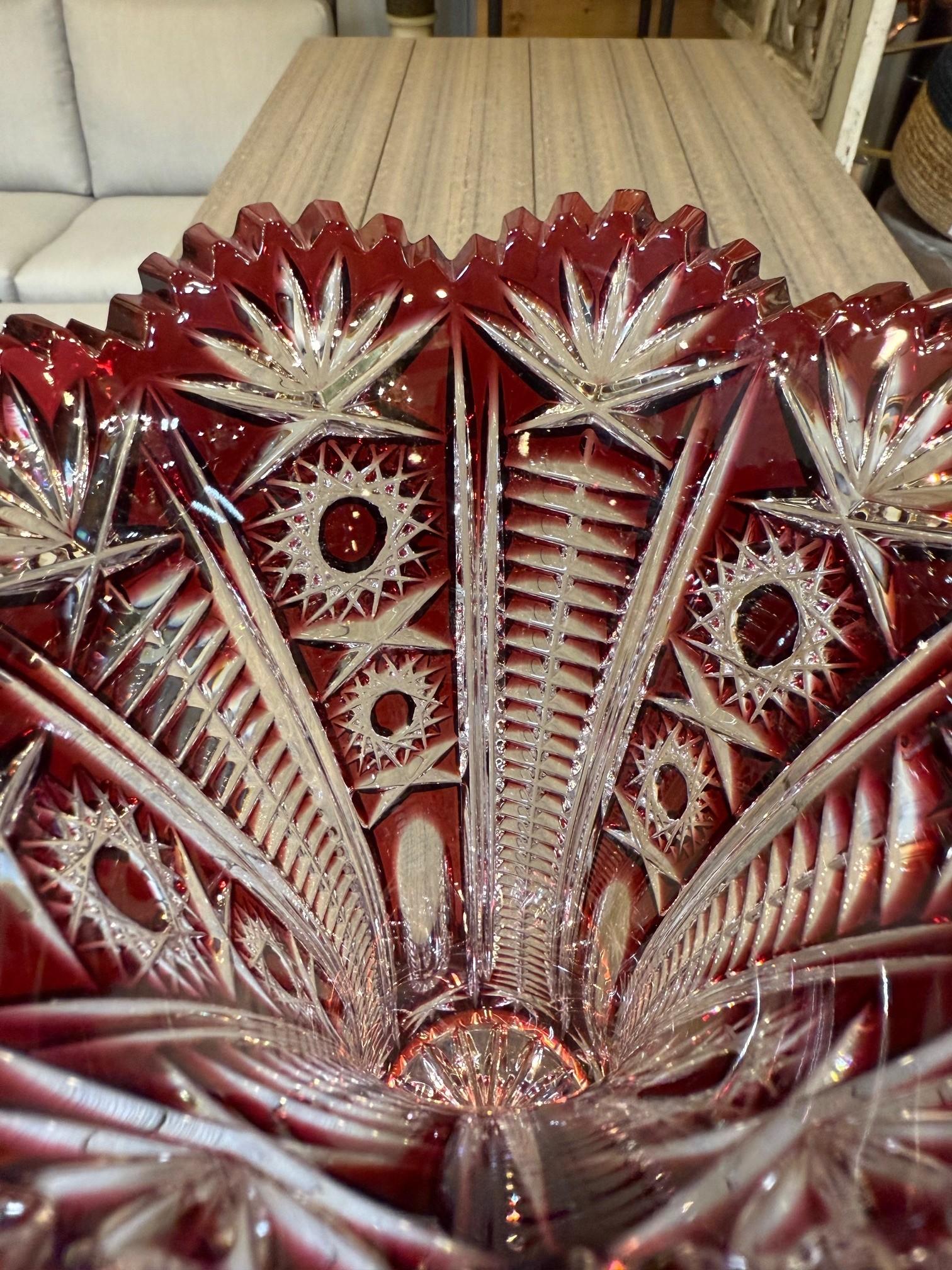 Ruby Red Hand Cut Lead Crystal Vase by Caesar Crystal Bohemiae Co.Czech Republic For Sale 6