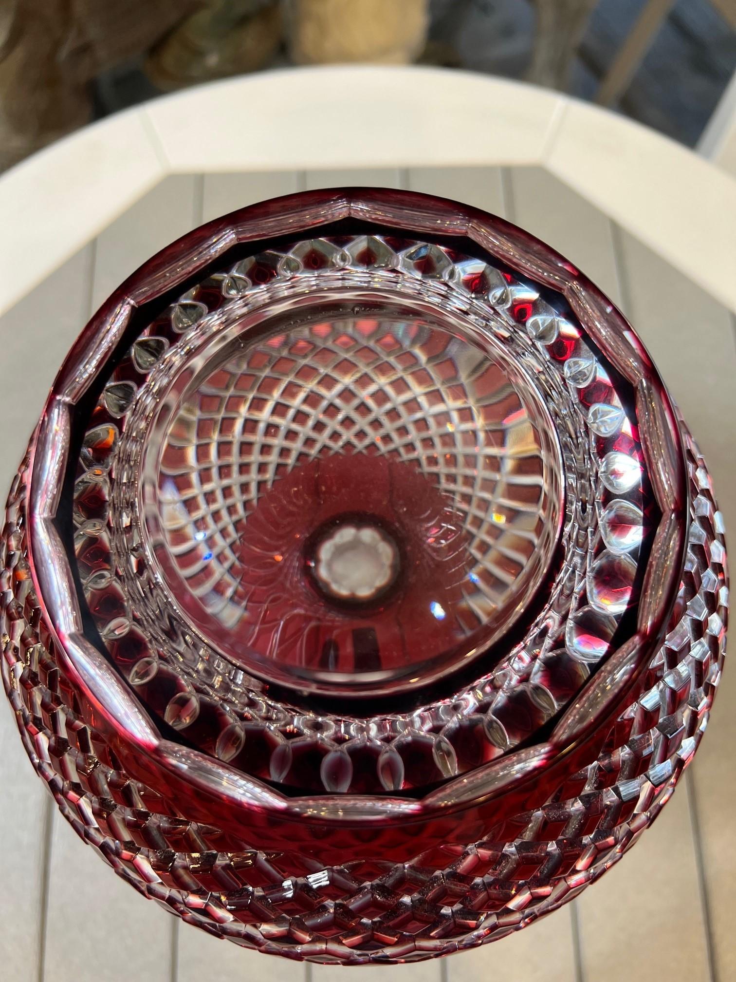 Ruby Red Hand Cut Lead Crystal Vase by Caesar Crystal Bohemiae Co.Czech Republic For Sale 7