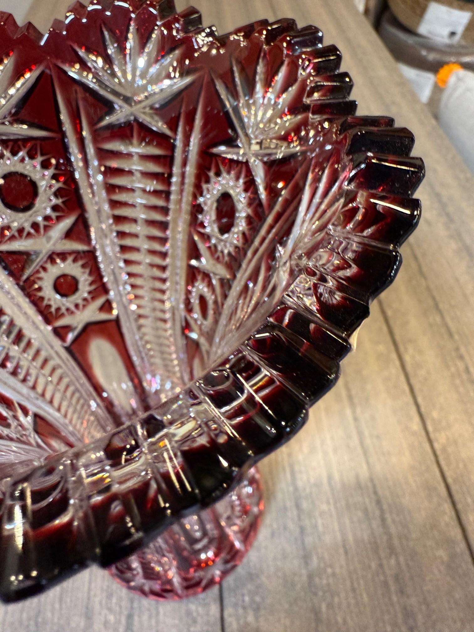 Ruby Red Hand Cut Lead Crystal Vase by Caesar Crystal Bohemiae Co.Czech Republic For Sale 7