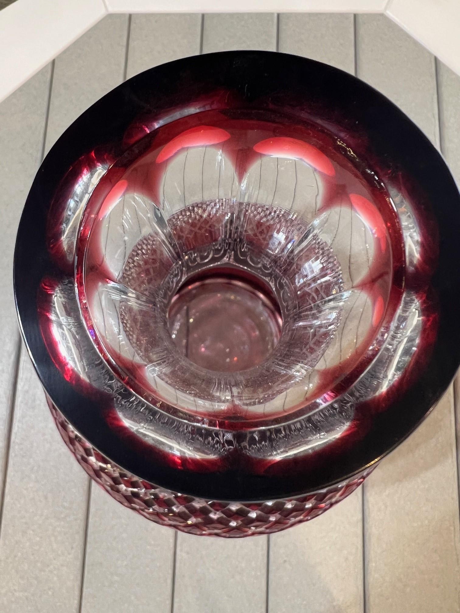 Ruby Red Hand Cut Lead Crystal Vase by Caesar Crystal Bohemiae Co.Czech Republic For Sale 8