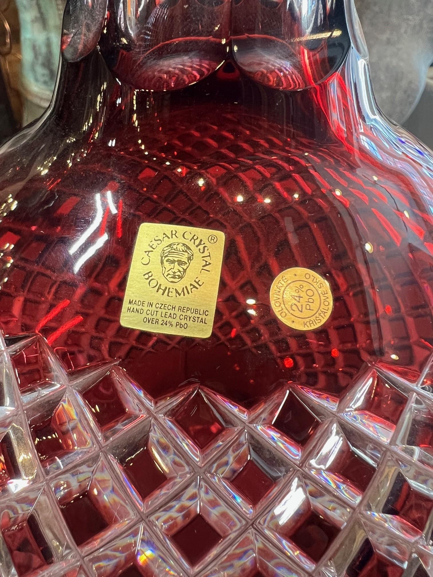 Ruby Red Hand Cut Lead Crystal Vase by Caesar Crystal Bohemiae Co.Czech Republic For Sale 9