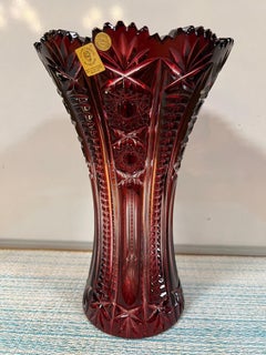 Ruby Red Hand Cut Lead Crystal Vase by Caesar Crystal Bohemiae Co.Czech Republic