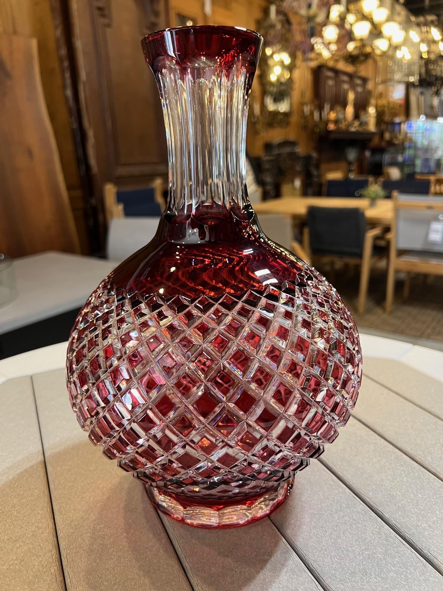 Ruby Red Hand Cut Lead Crystal Vase by Caesar Crystal Bohemiae Co.Czech Republic For Sale 1