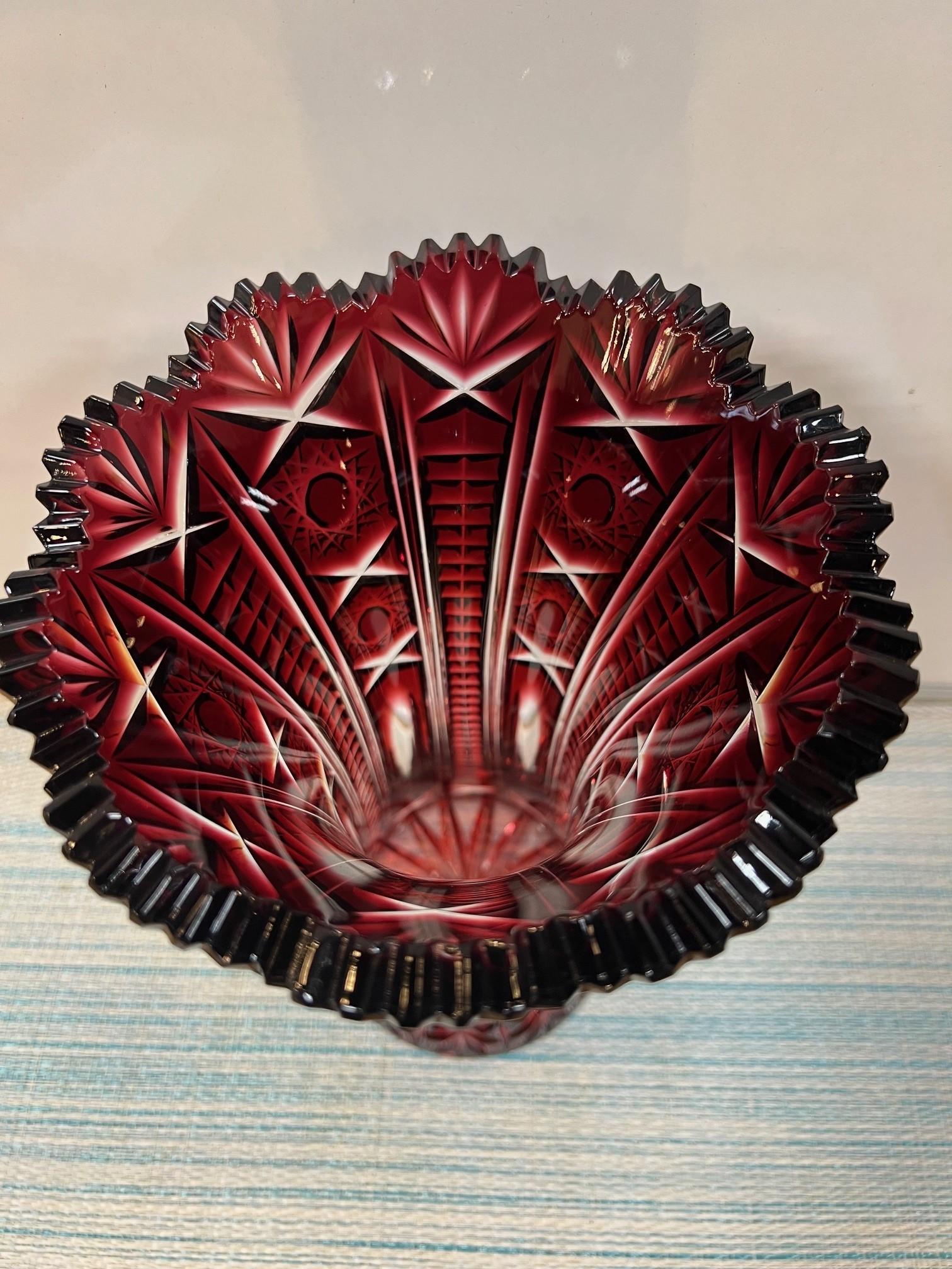 Ruby Red Hand Cut Lead Crystal Vase by Caesar Crystal Bohemiae Co.Czech Republic For Sale 2