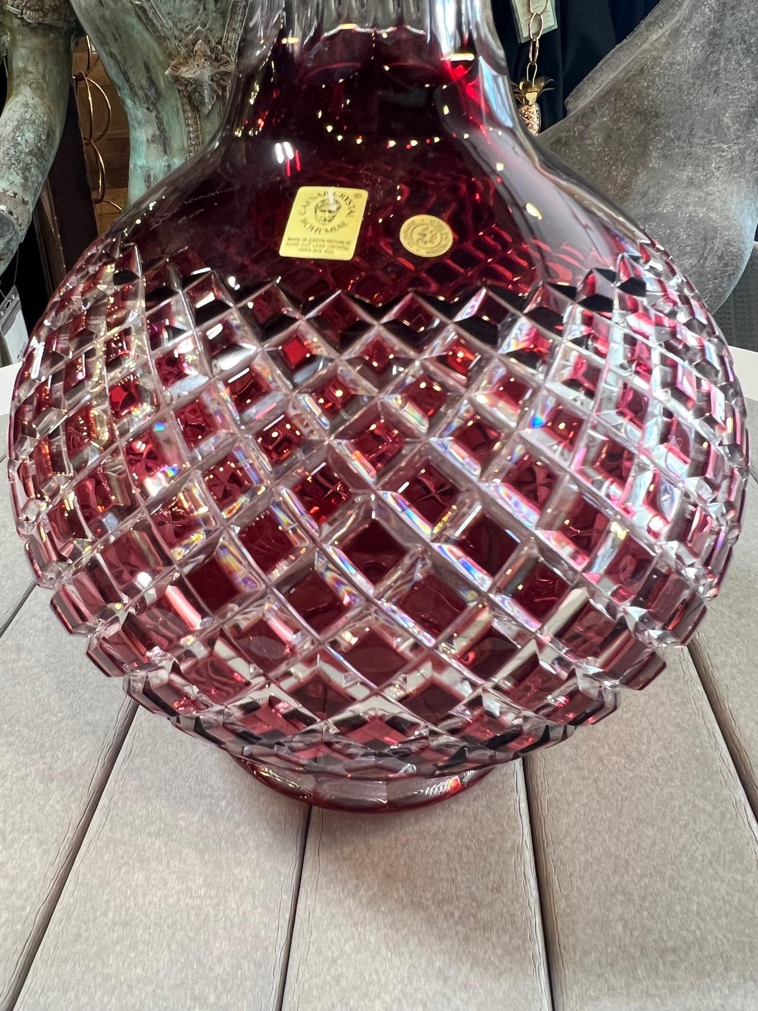 Ruby Red Hand Cut Lead Crystal Vase by Caesar Crystal Bohemiae Co.Czech Republic For Sale 2