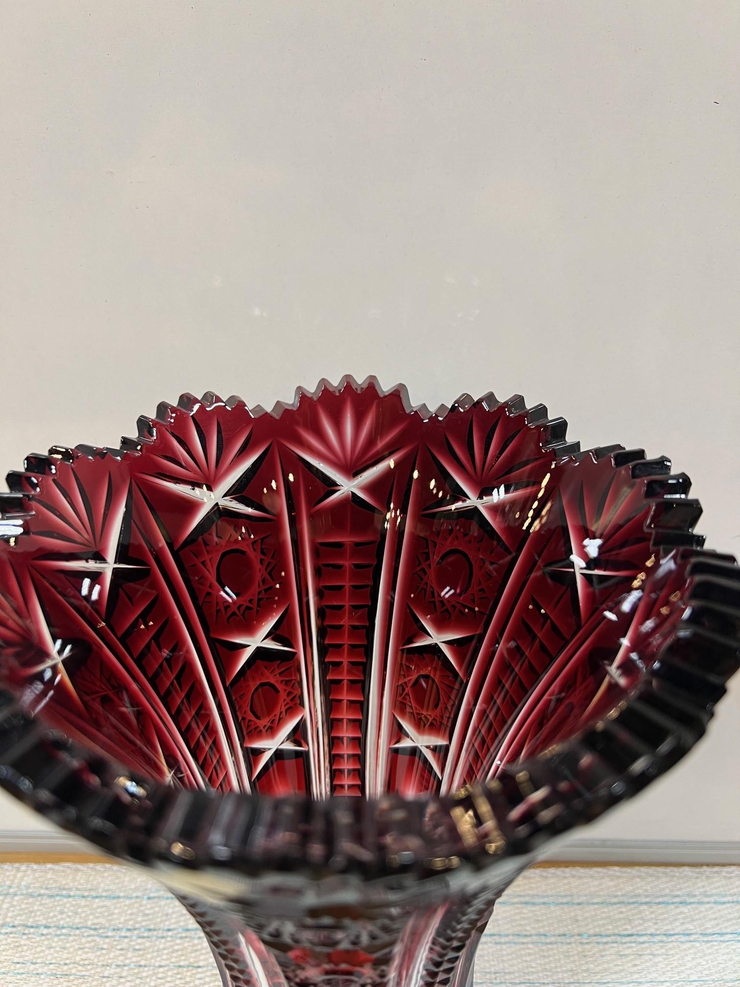 Ruby Red Hand Cut Lead Crystal Vase by Caesar Crystal Bohemiae Co.Czech Republic For Sale 3