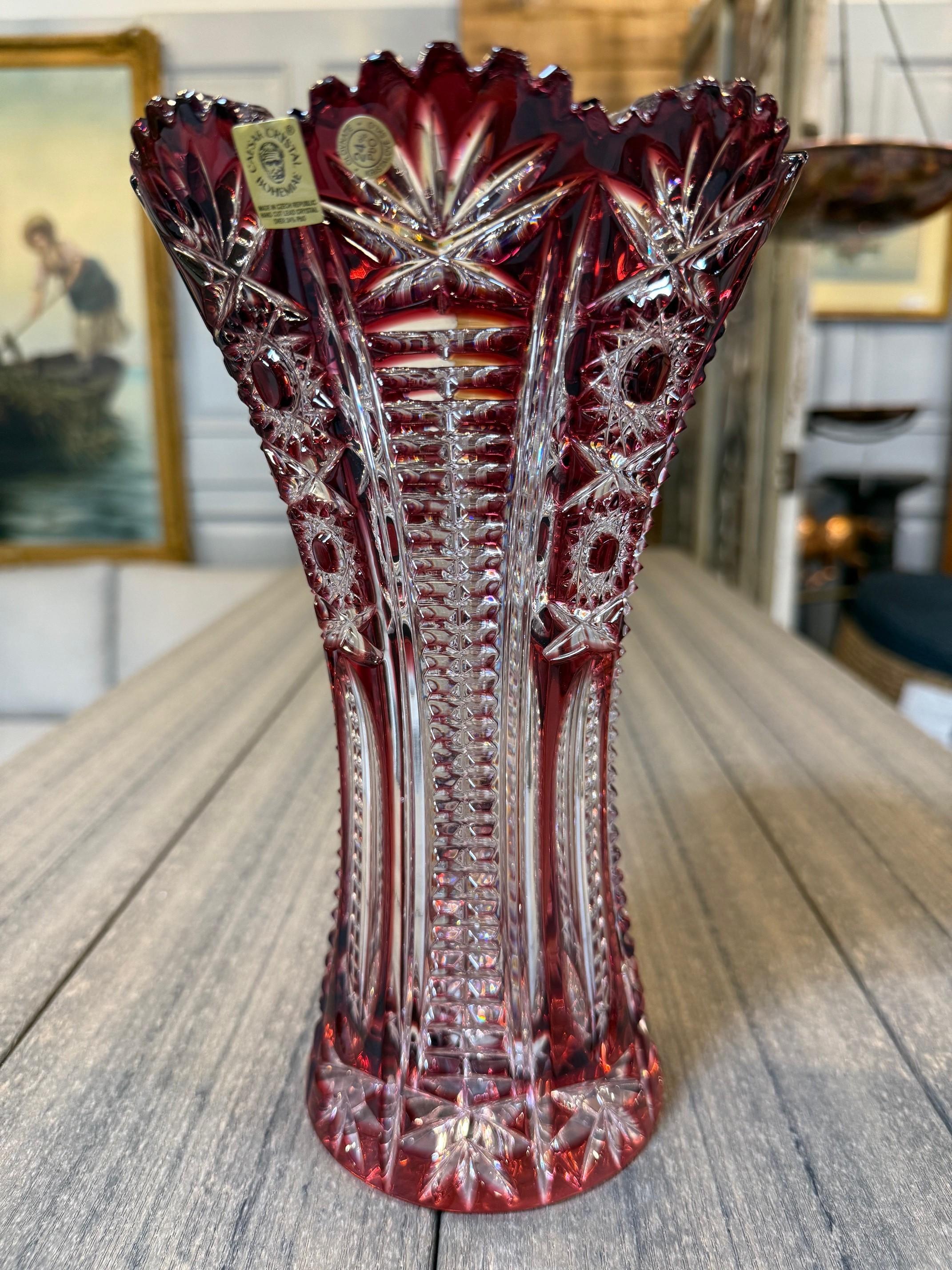 Ruby Red Hand Cut Lead Crystal Vase by Caesar Crystal Bohemiae Co.Czech Republic For Sale 3