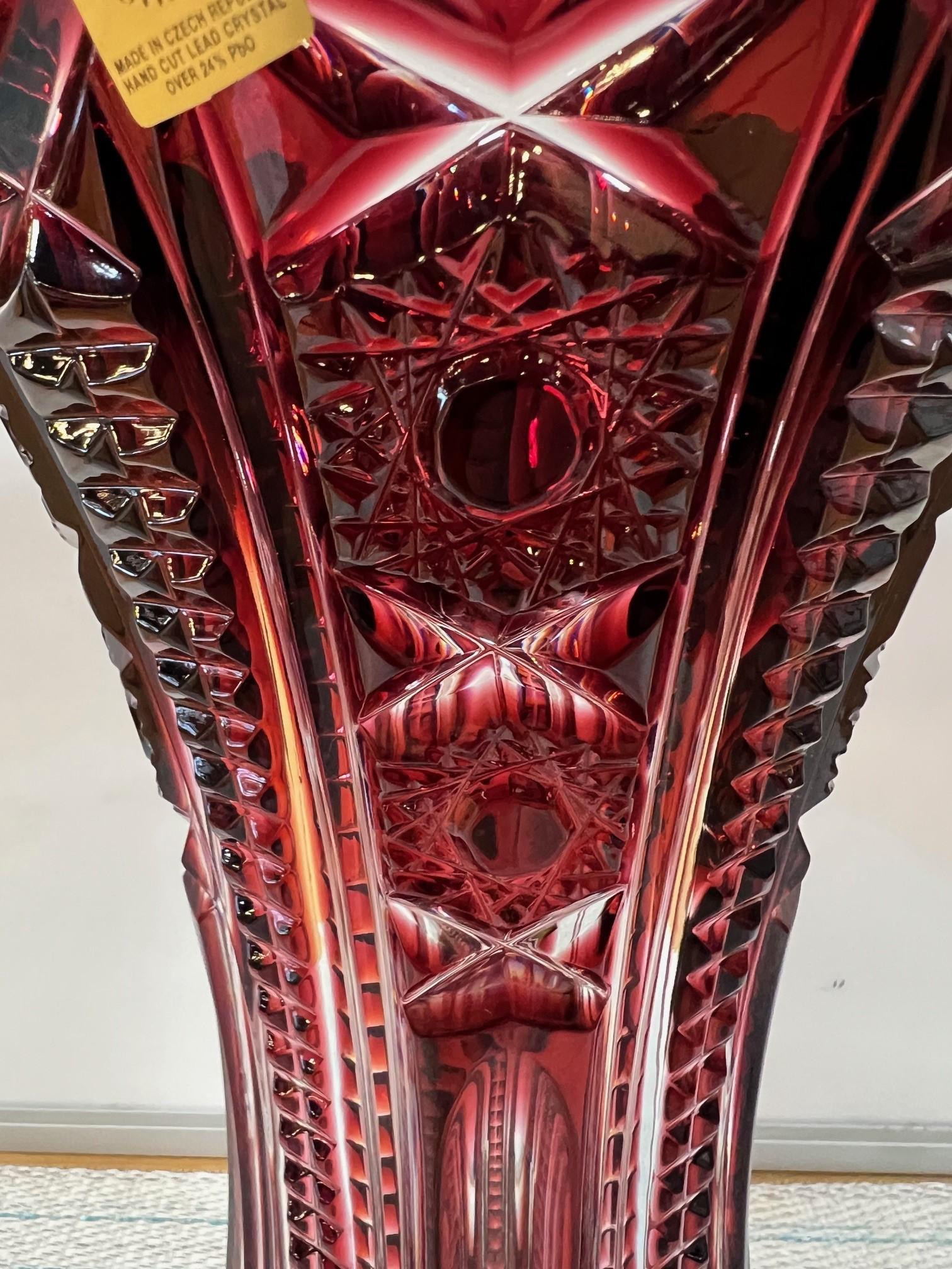 Ruby Red Hand Cut Lead Crystal Vase by Caesar Crystal Bohemiae Co.Czech Republic For Sale 4