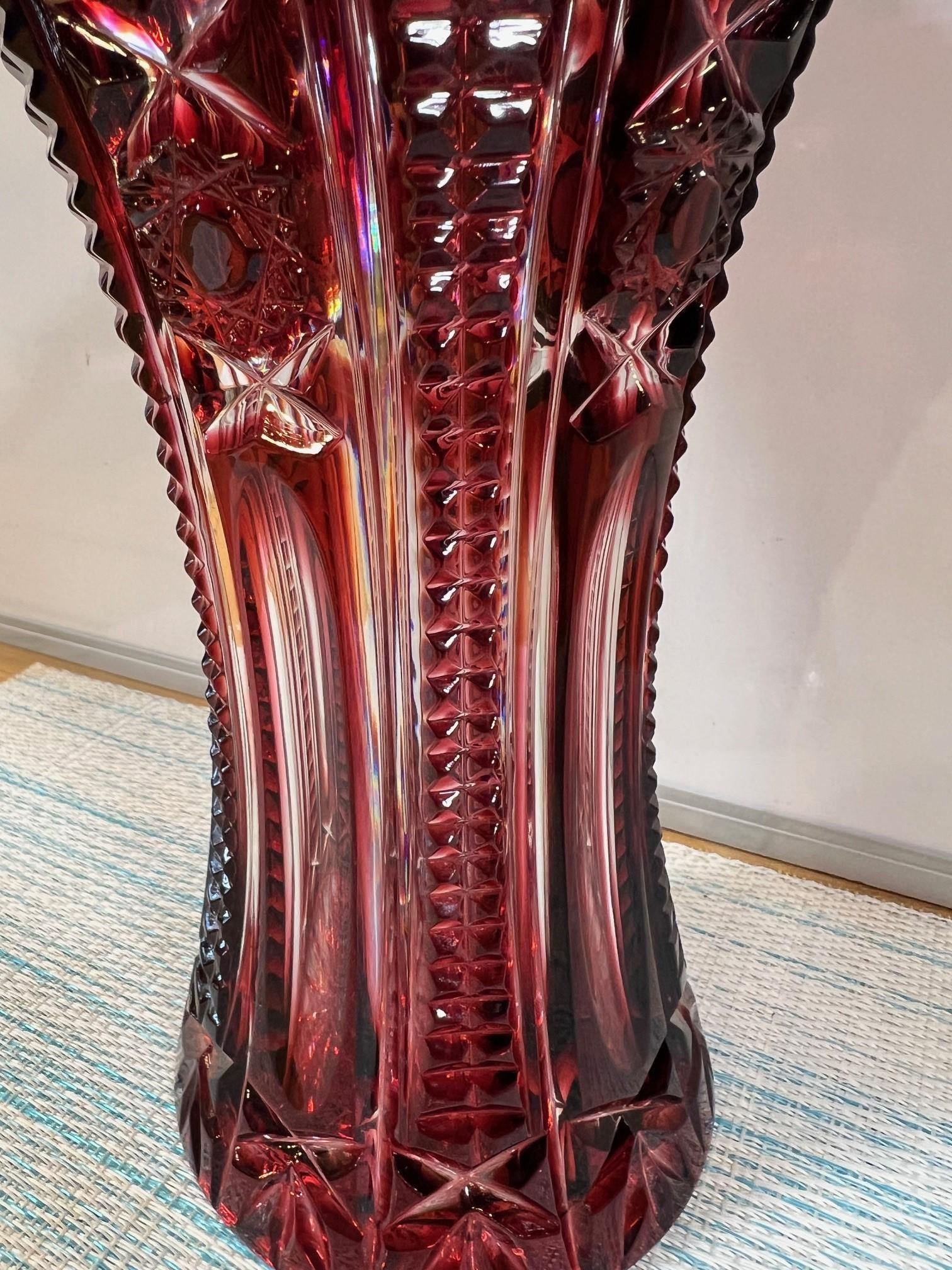 Ruby Red Hand Cut Lead Crystal Vase by Caesar Crystal Bohemiae Co.Czech Republic For Sale 5
