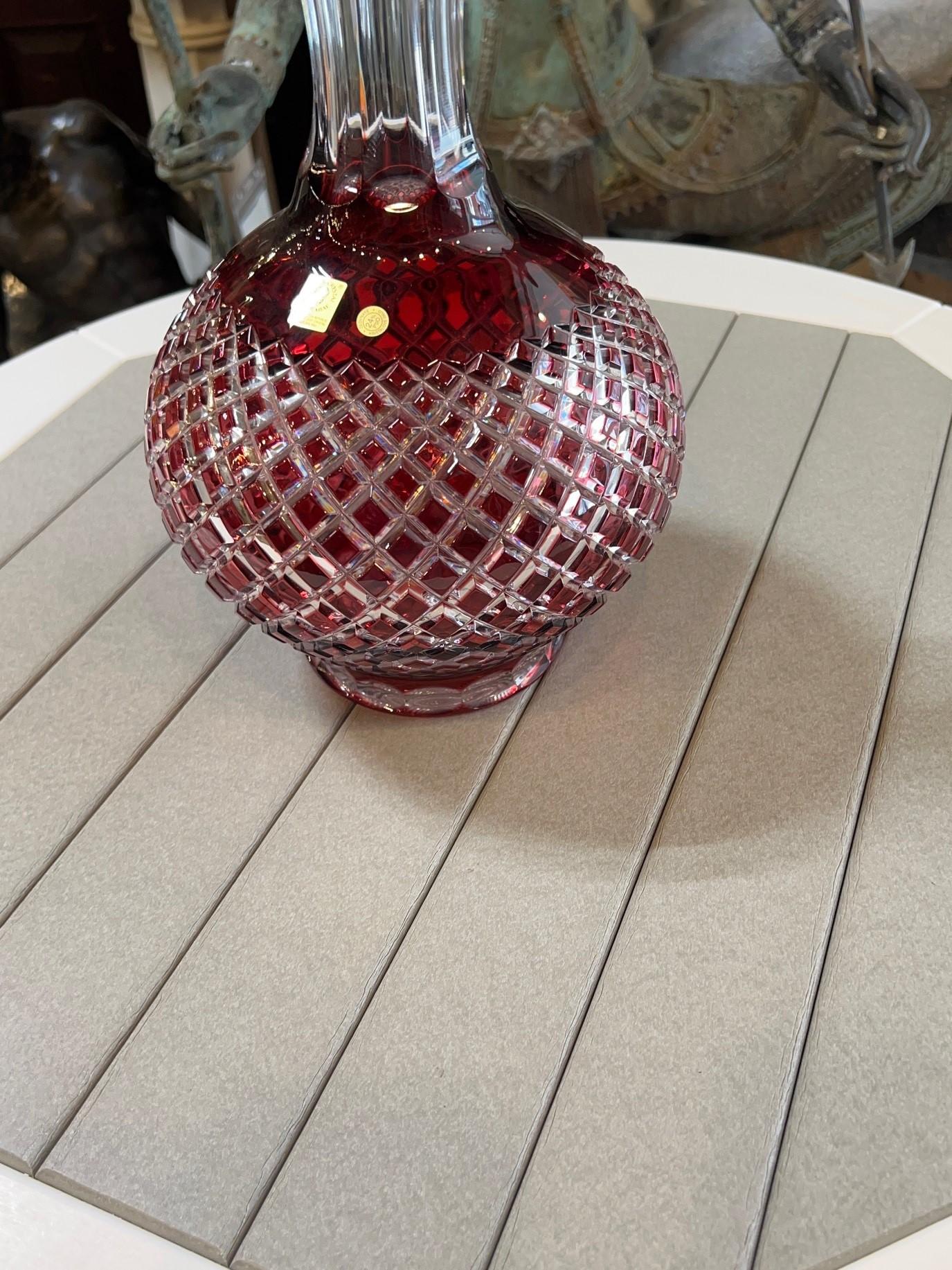 Ruby Red Hand Cut Lead Crystal Vase by Caesar Crystal Bohemiae Co.Czech Republic For Sale 5