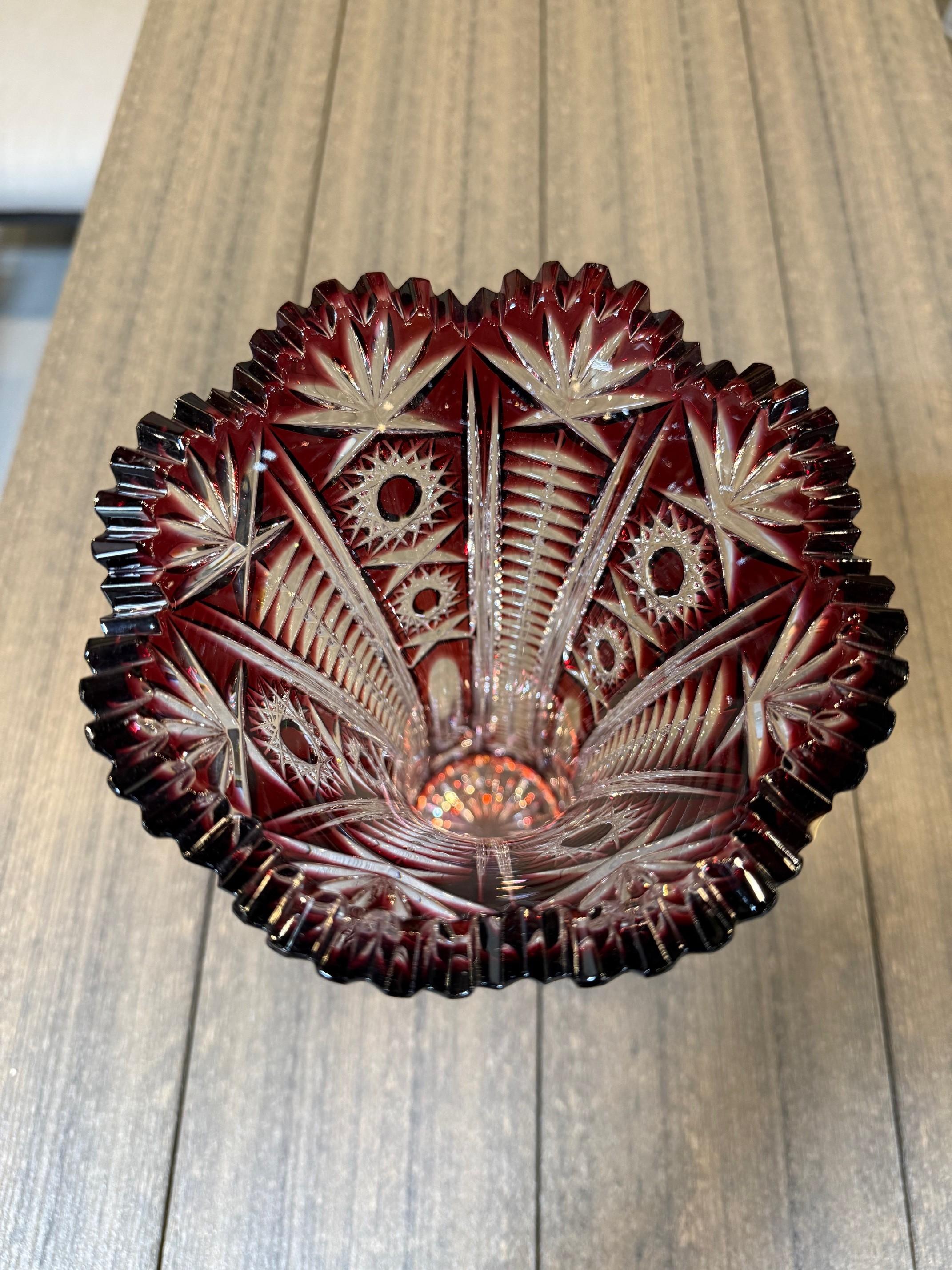 Ruby Red Hand Cut Lead Crystal Vase by Caesar Crystal Bohemiae Co.Czech Republic For Sale 5