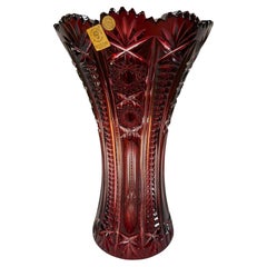 Ruby Red Hand Cut Lead Crystal Vase by Caesar Crystal Bohemiae Co.Czech Republic