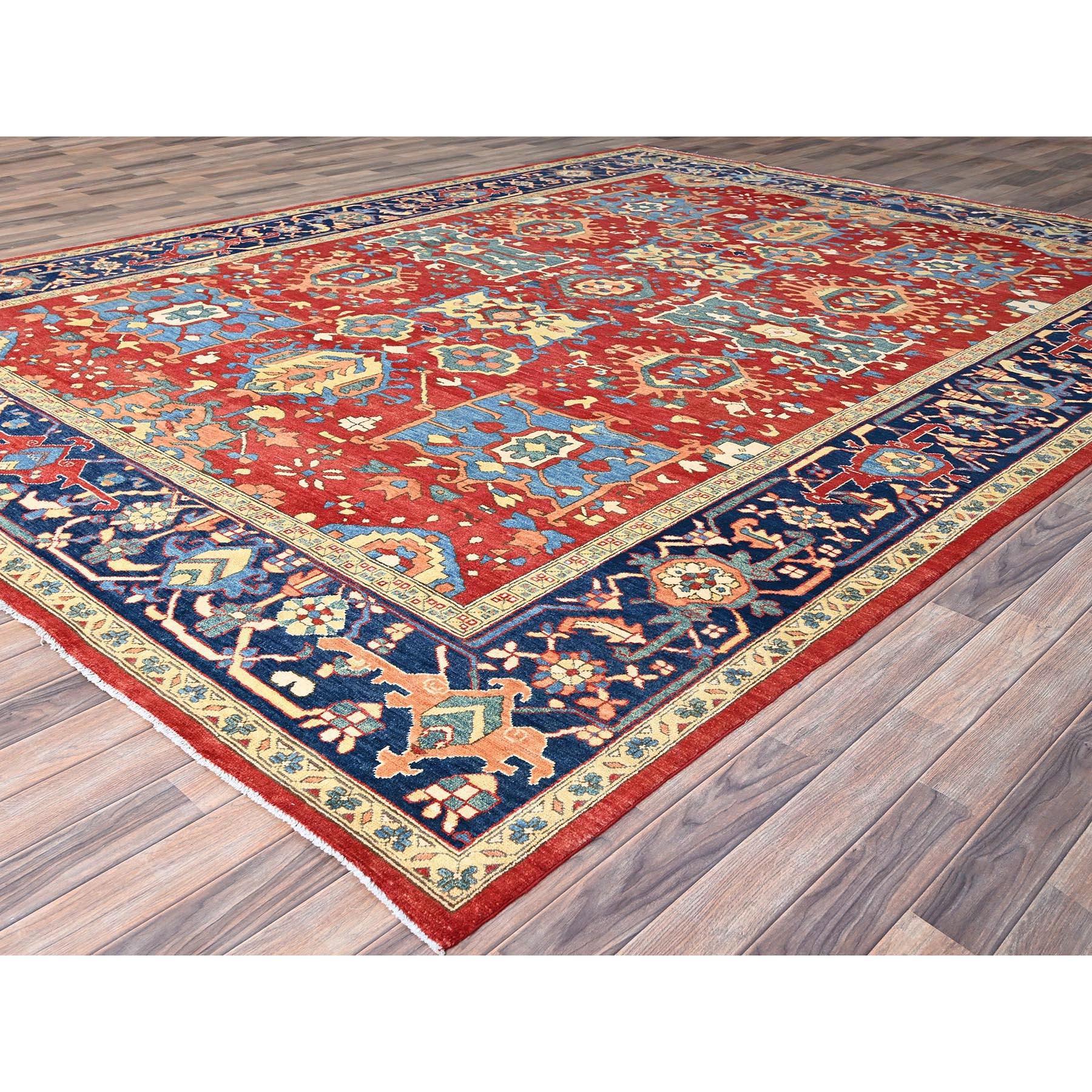 Heriz Serapi Tappeto orientale in lana Serapi Heriz Motif Design rosso rubino annodato a mano 9'10