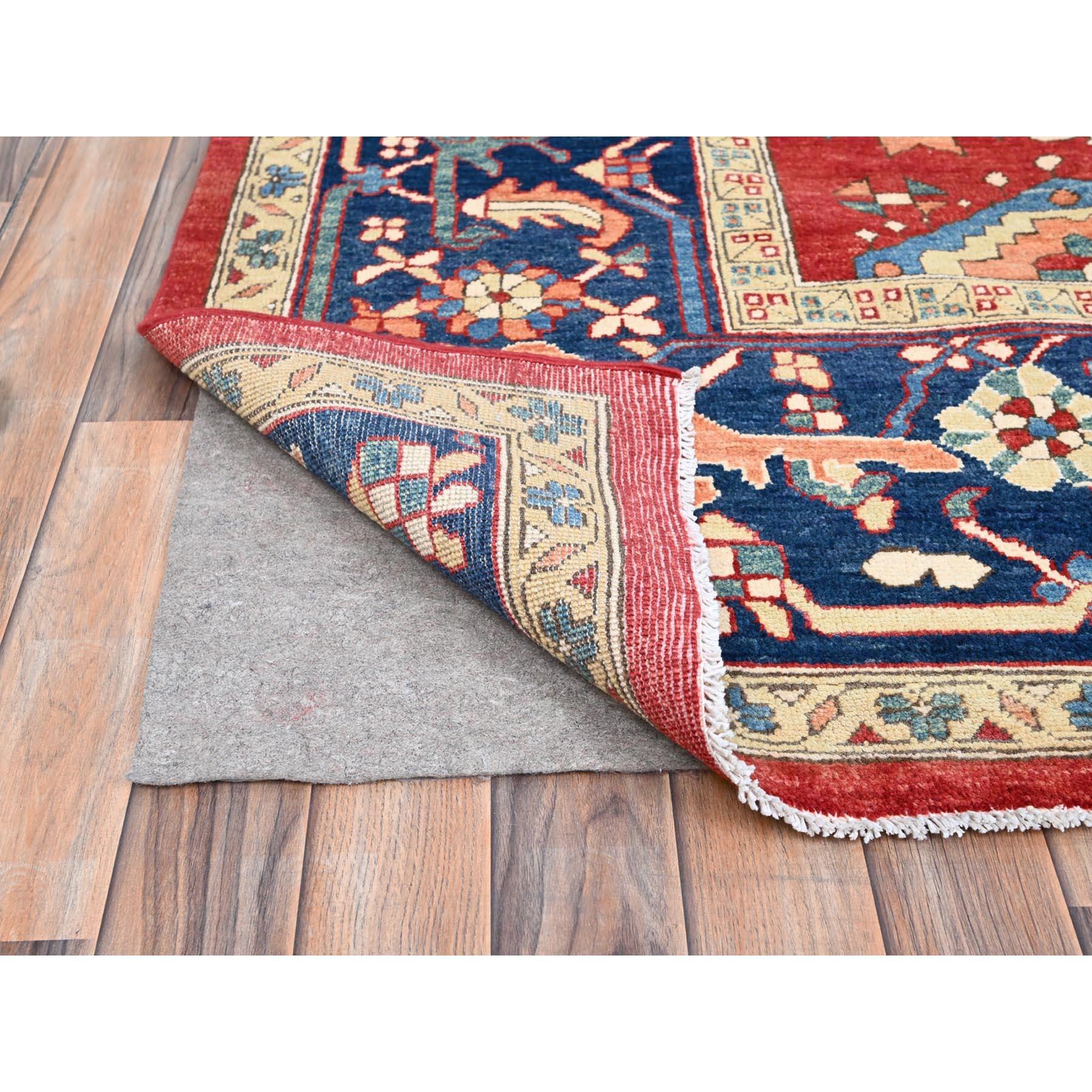 Afghano Tappeto orientale in lana Serapi Heriz Motif Design rosso rubino annodato a mano 9'10