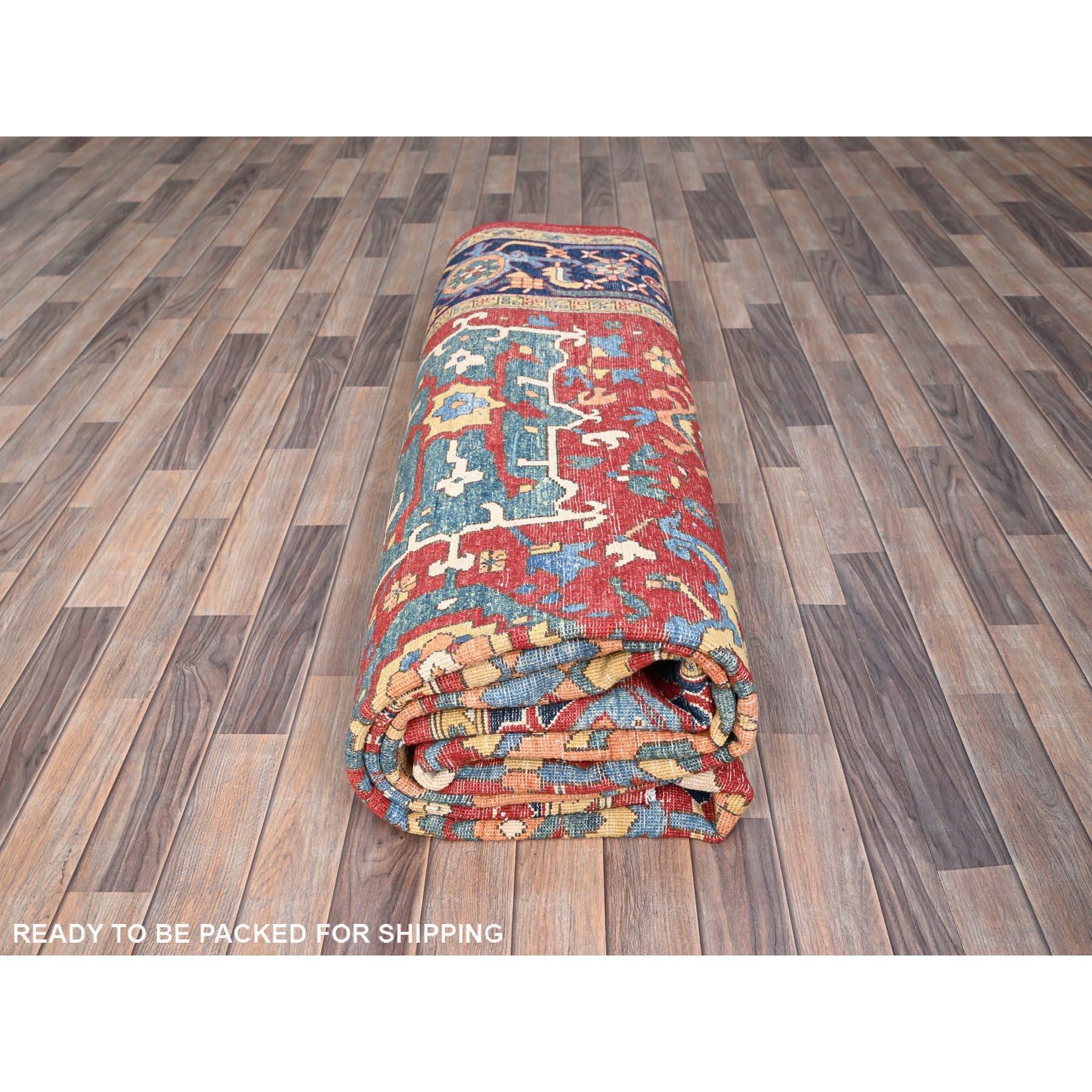 Tappeto orientale in lana Serapi Heriz Motif Design rosso rubino annodato a mano 9'10