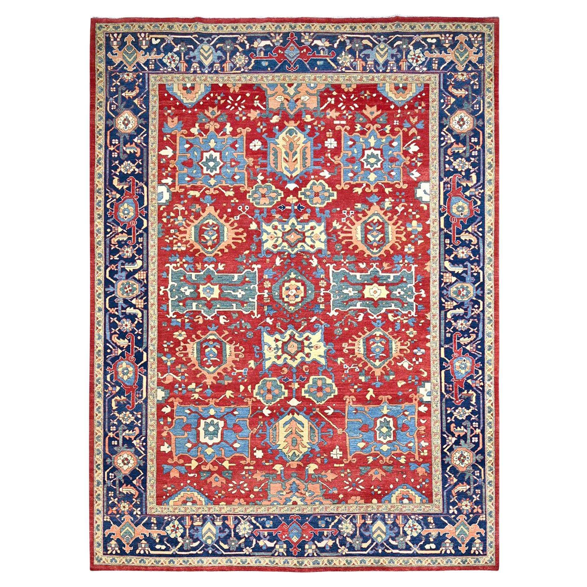 Tapis oriental noué à la main à motif Heriz rouge rubis Serapi Heriz 9'10" x 13'1"