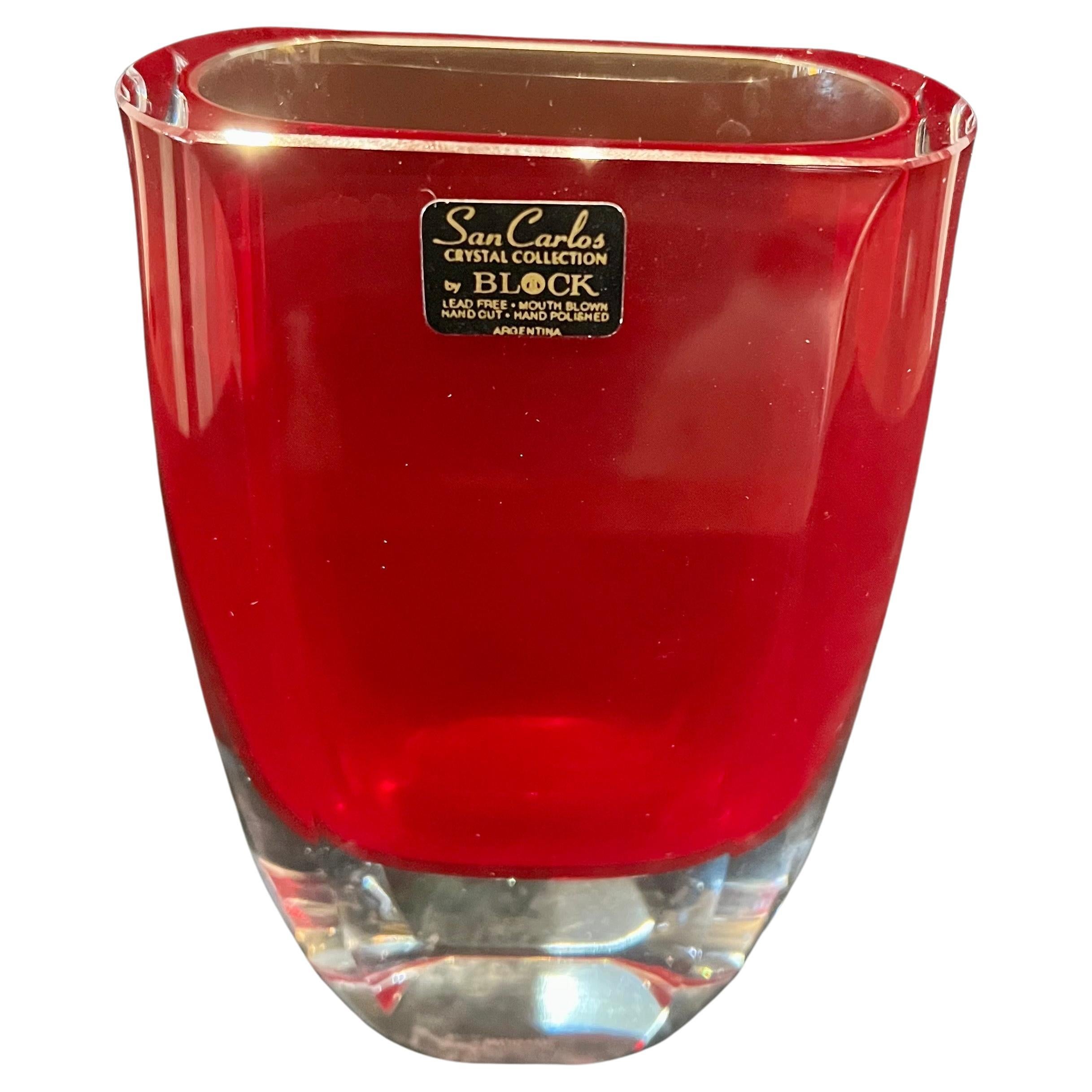 Mid-Century Modern Ruby Red Mouthblown Glass Vase by Block For Sale