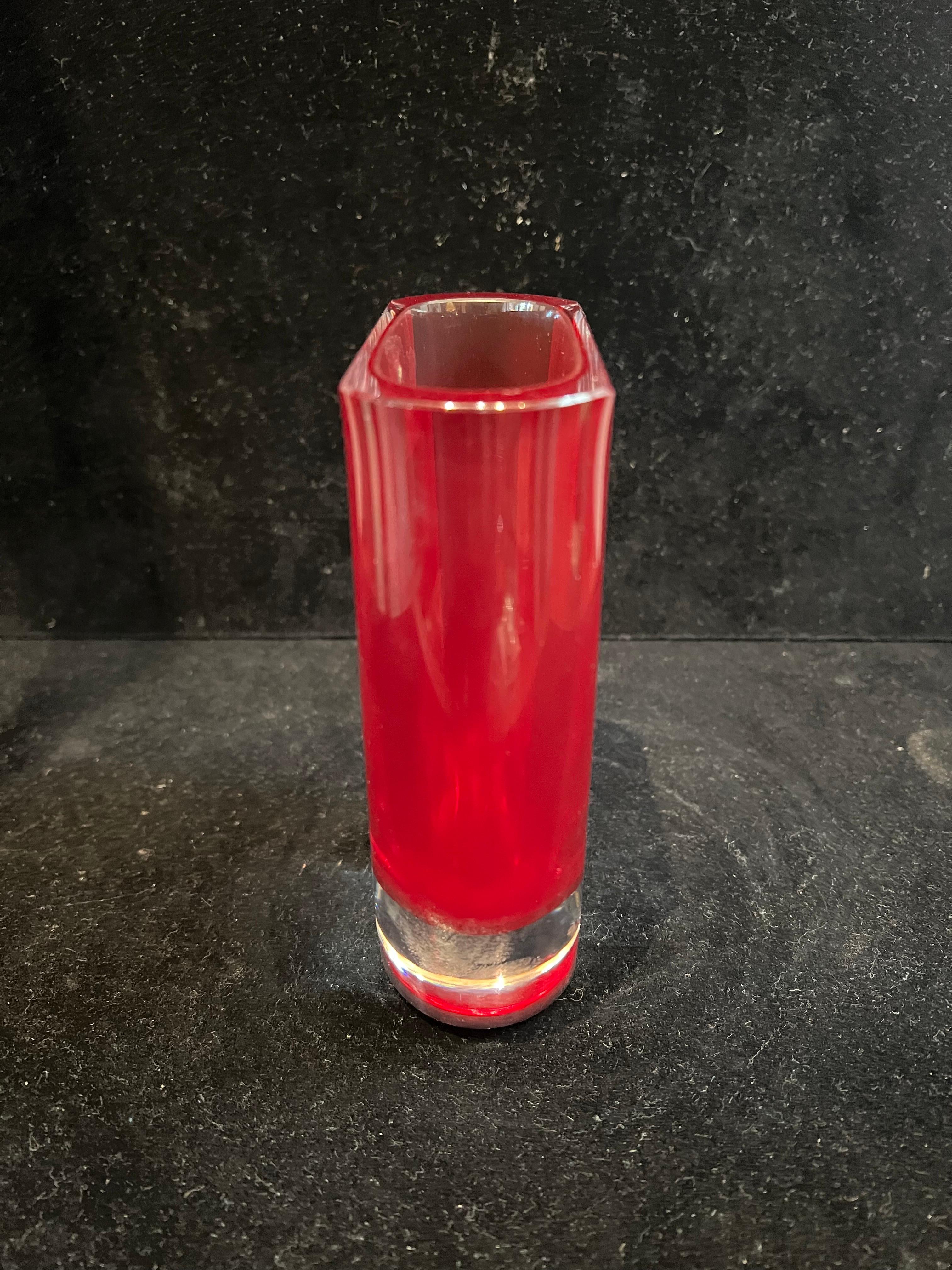 Argentine Ruby Red Mouthblown Glass Vase by Block For Sale