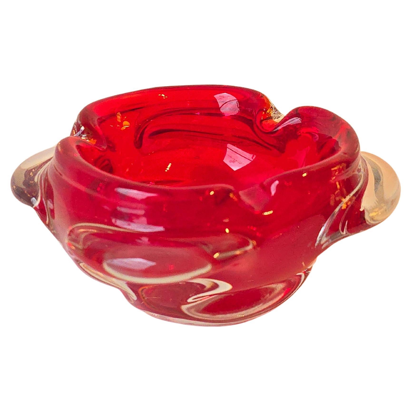 Ruby Red Murano Art Glass Sommerson Decorative Bowl Ashtray For Sale