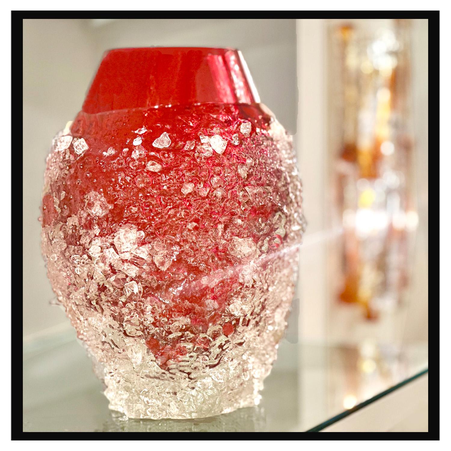 Contemporary Ruby Red Murano Cotisso Glass Vase For Sale