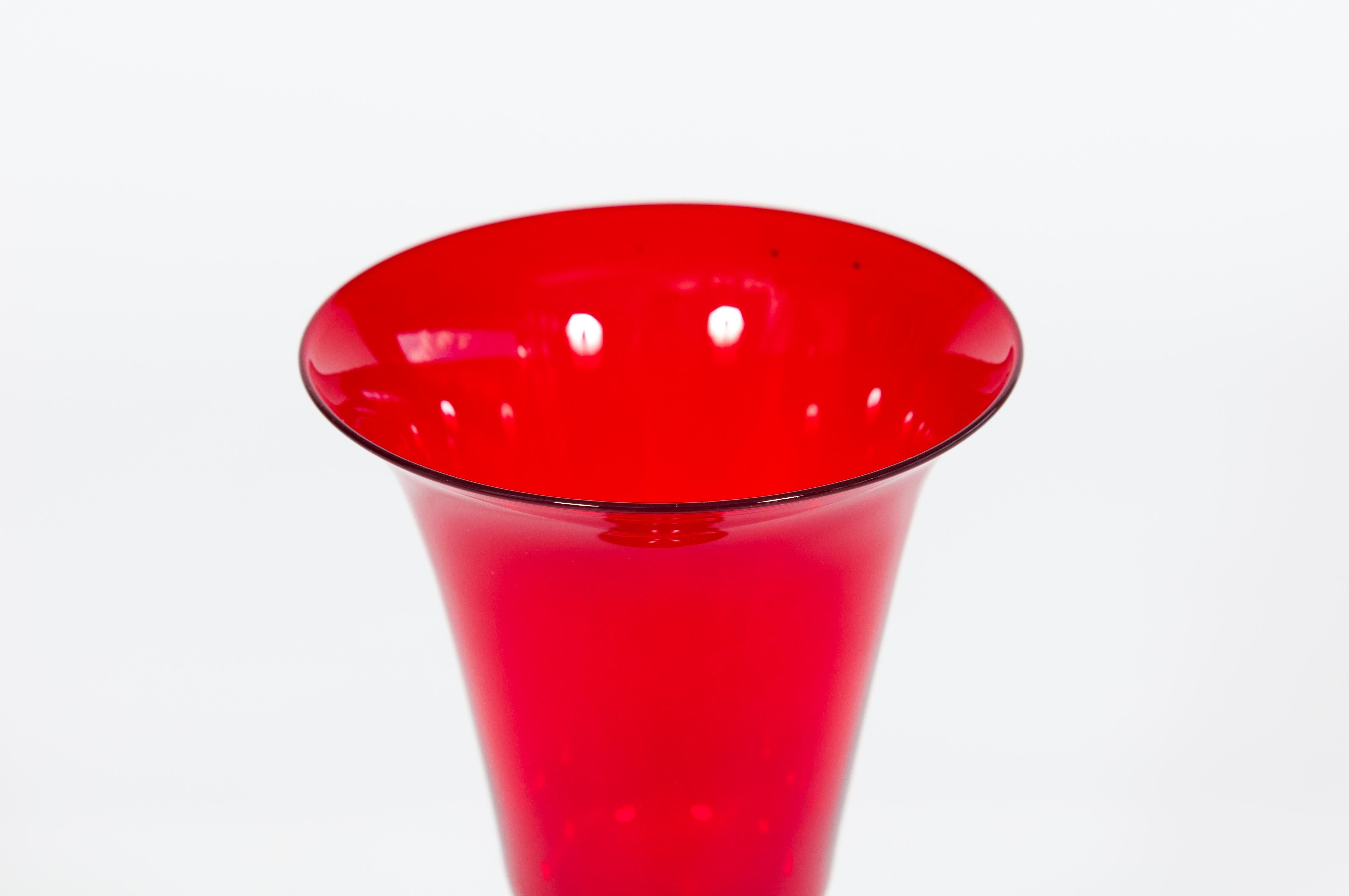 Ruby Red Murano Glass Goblet with Intricate Applied Scrolls and Gilded Detailing For Sale 2