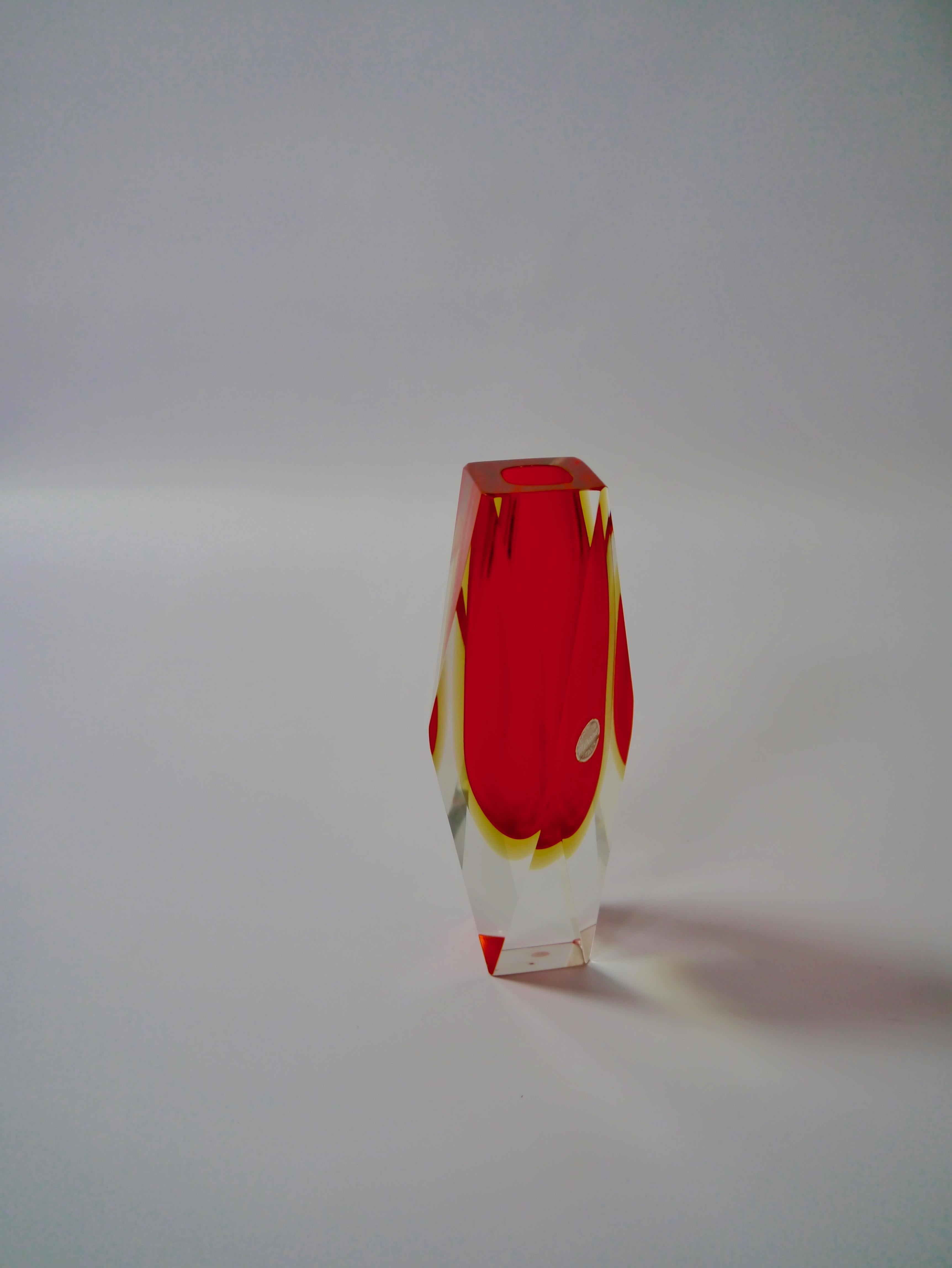 Mid-Century Modern Ruby Red Murano Glass Vase by Mandruzzato for Oball, Italy, 1970s For Sale
