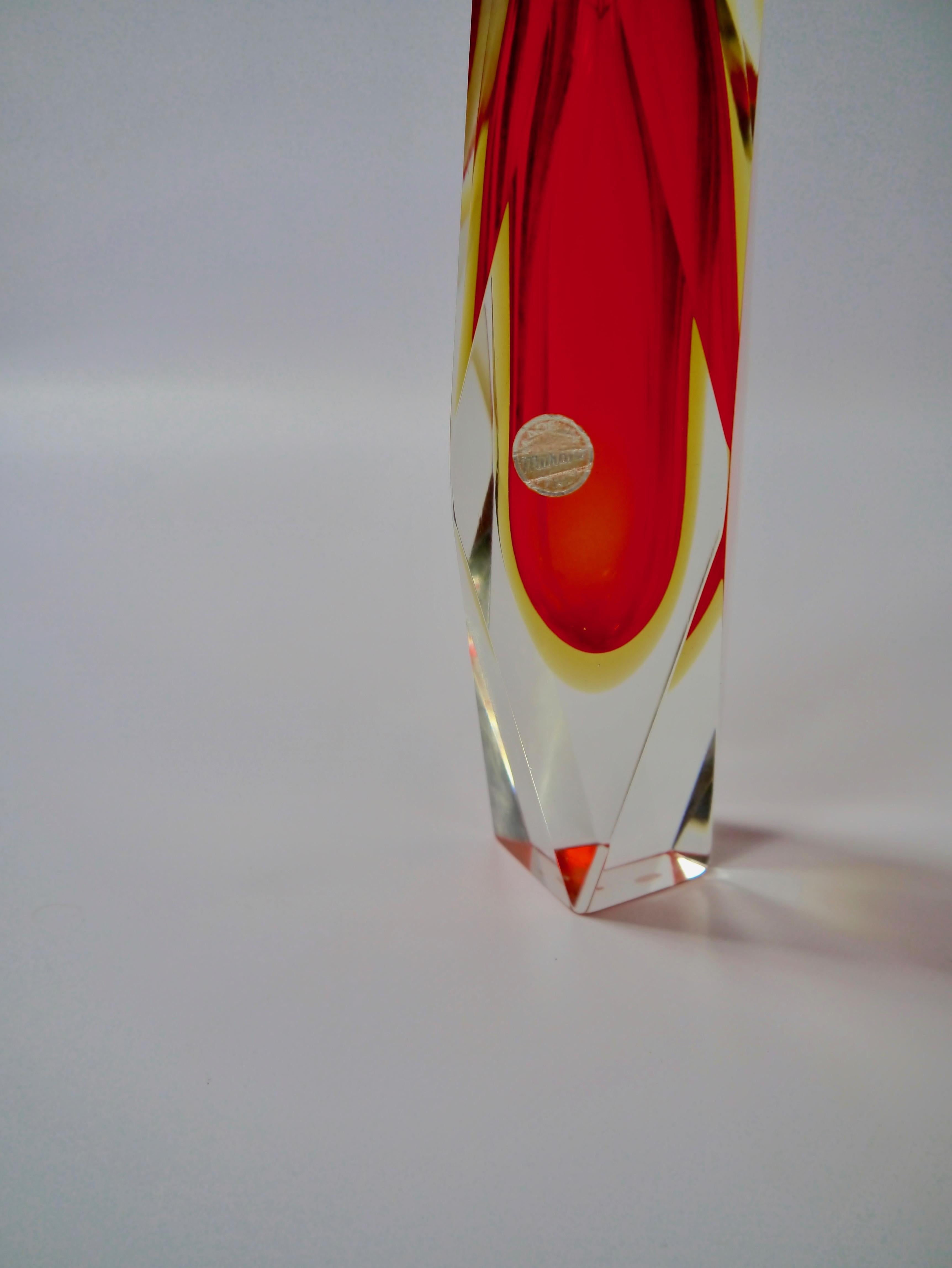 20th Century Ruby Red Murano Glass Vase by Mandruzzato for Oball, Italy, 1970s For Sale