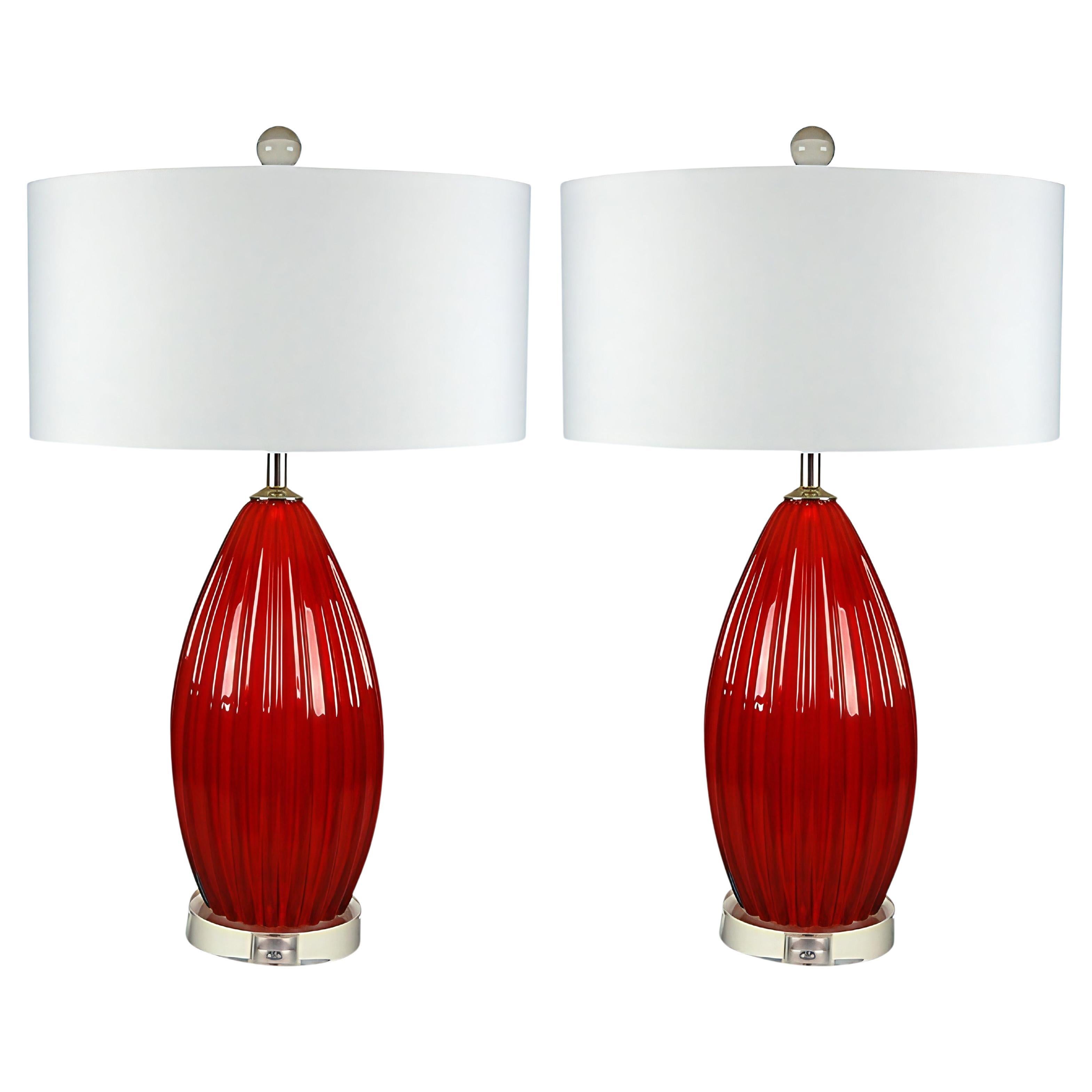 Lampade di Murano rosso rubino su lucite