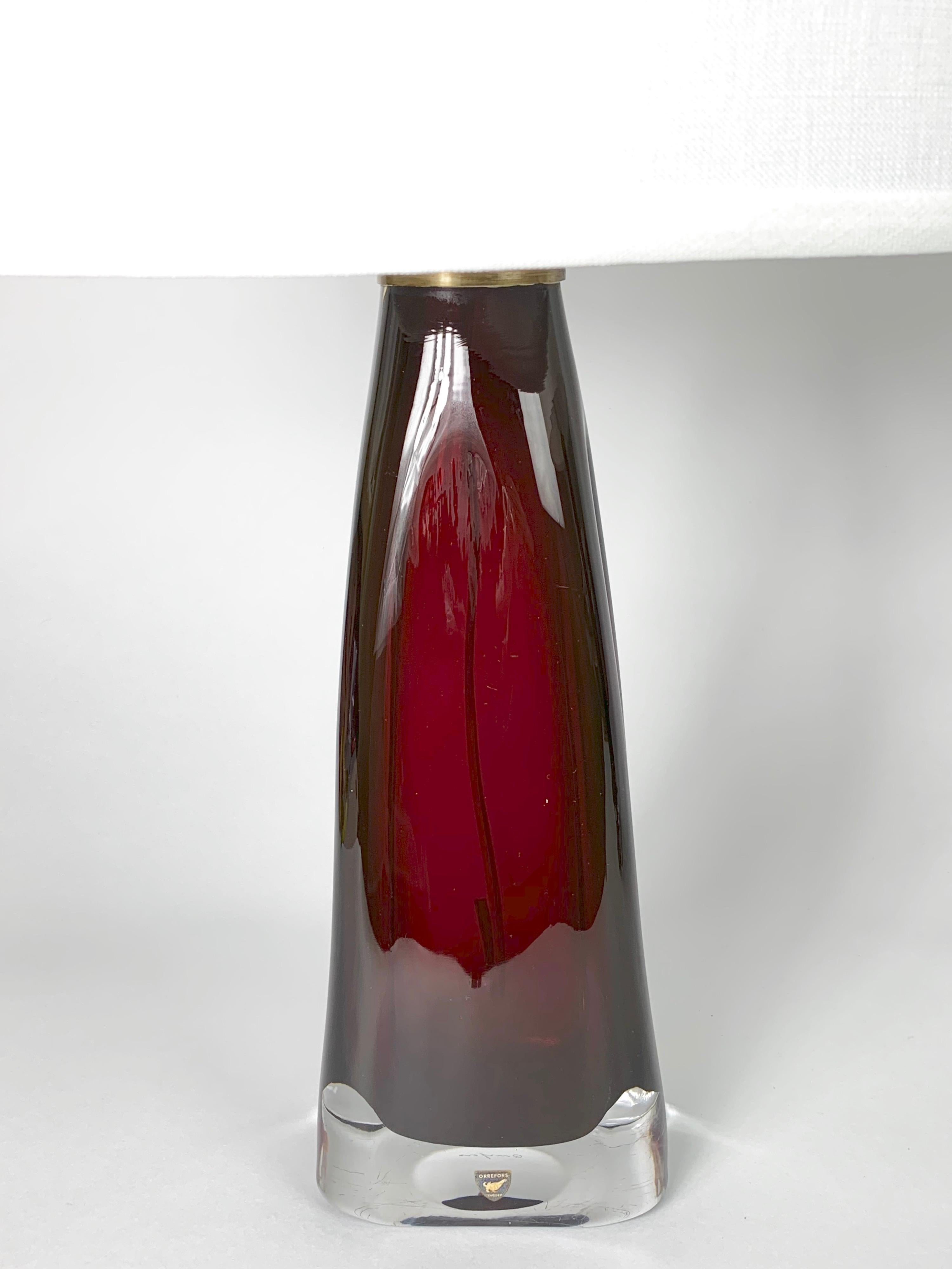 Fait main Lampes en verre Orrefors rouge rubis, 1950, Suède en vente