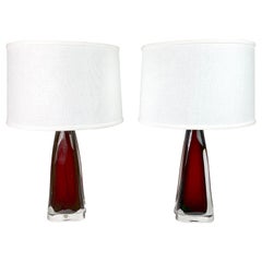Ruby Red Orrefors Glass Lamps, 1950, Sweden