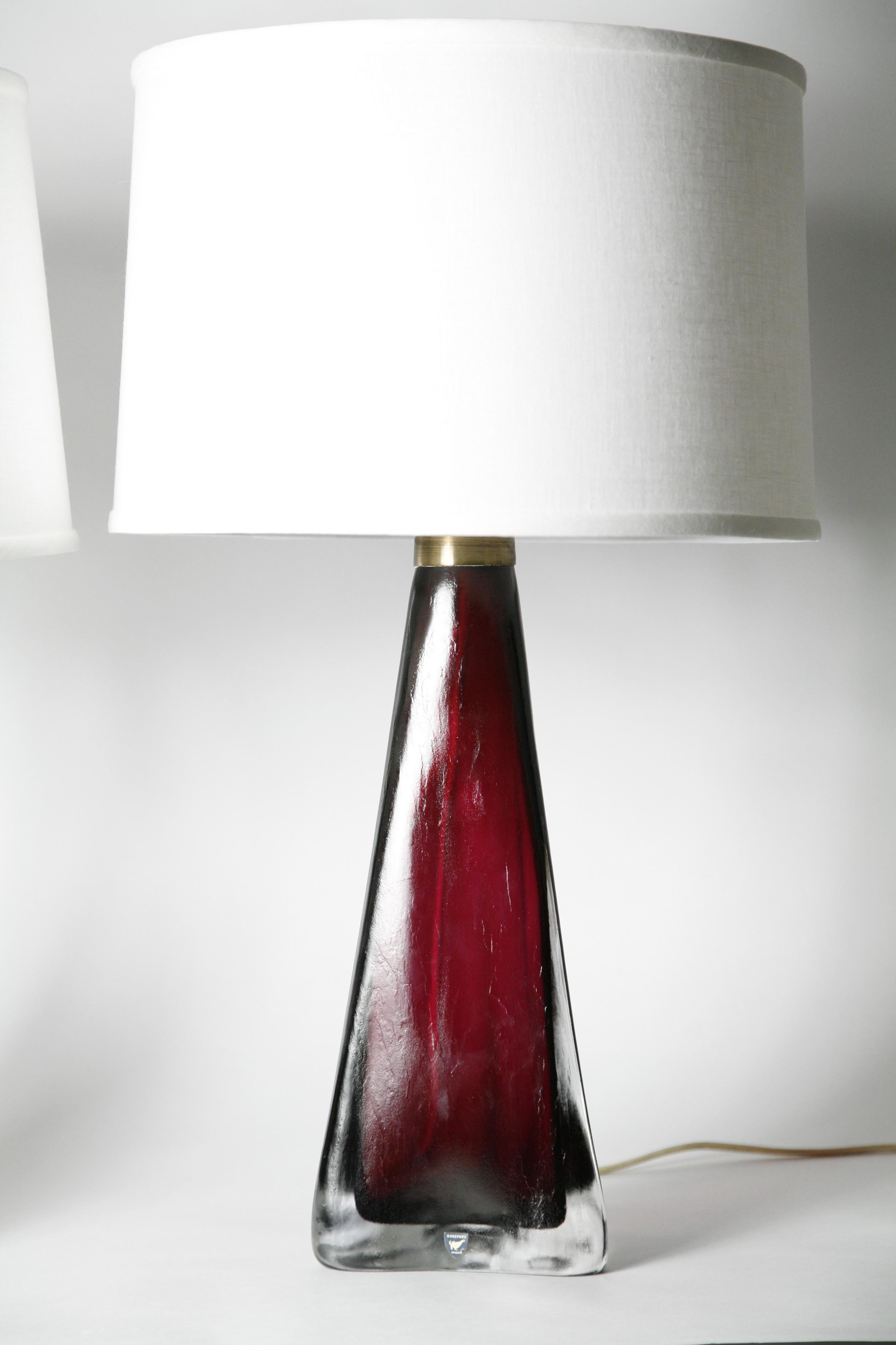 Ruby Red frosted Orrefors Lamps, Carl fagerlund , Sweden, 1950 2