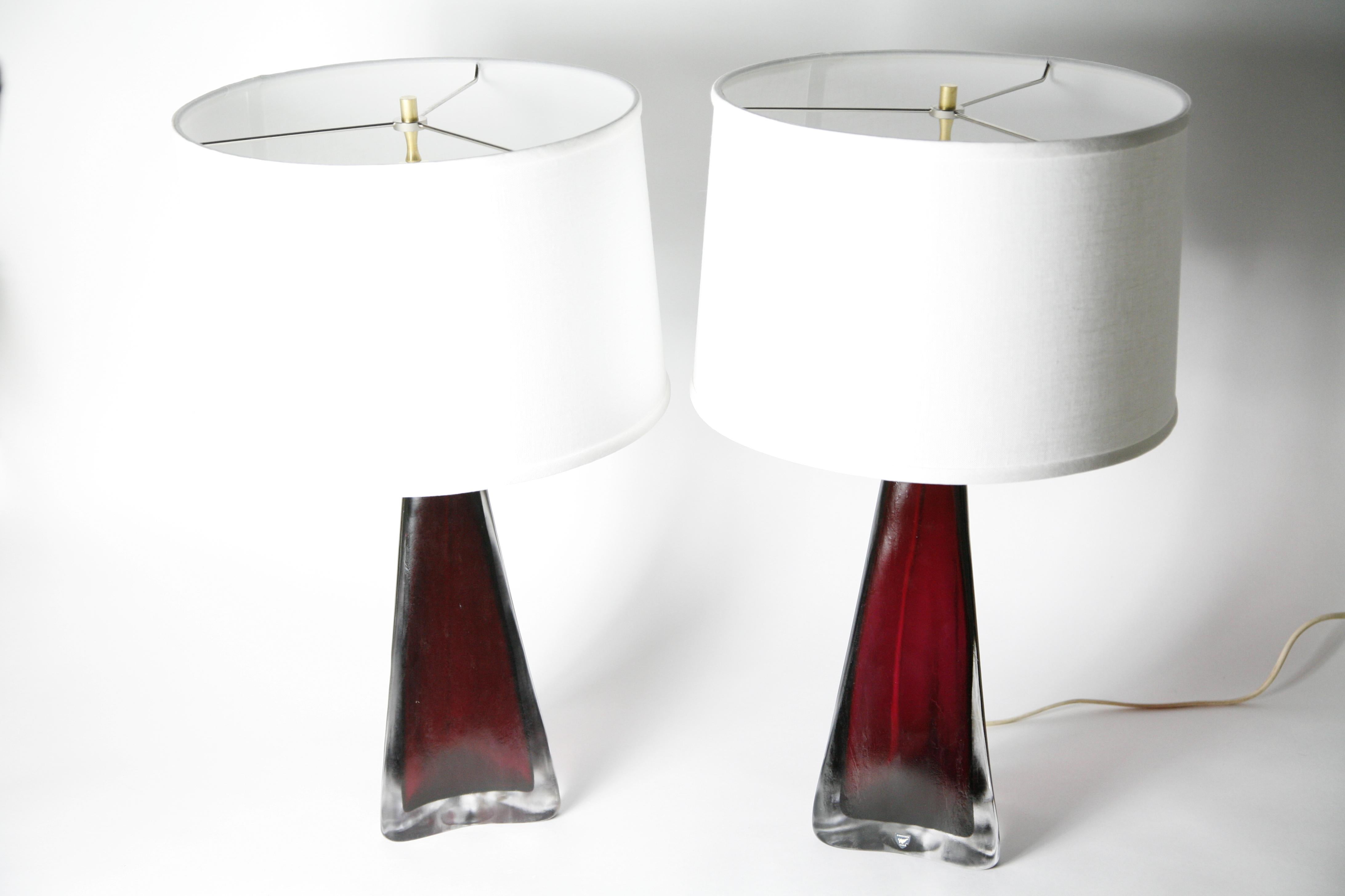Ruby Red frosted Orrefors Lamps, Carl fagerlund , Sweden, 1950 3