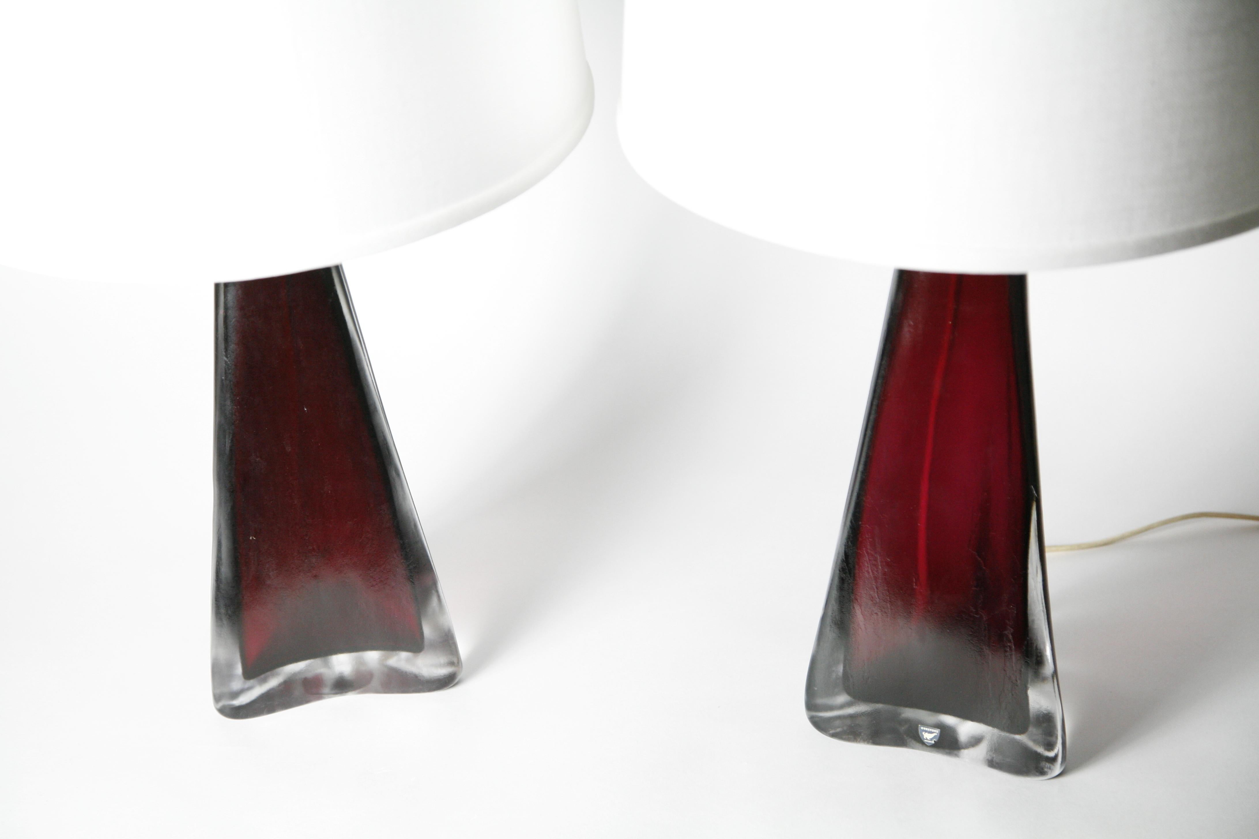 Ruby Red frosted Orrefors Lamps, Carl fagerlund , Sweden, 1950 4
