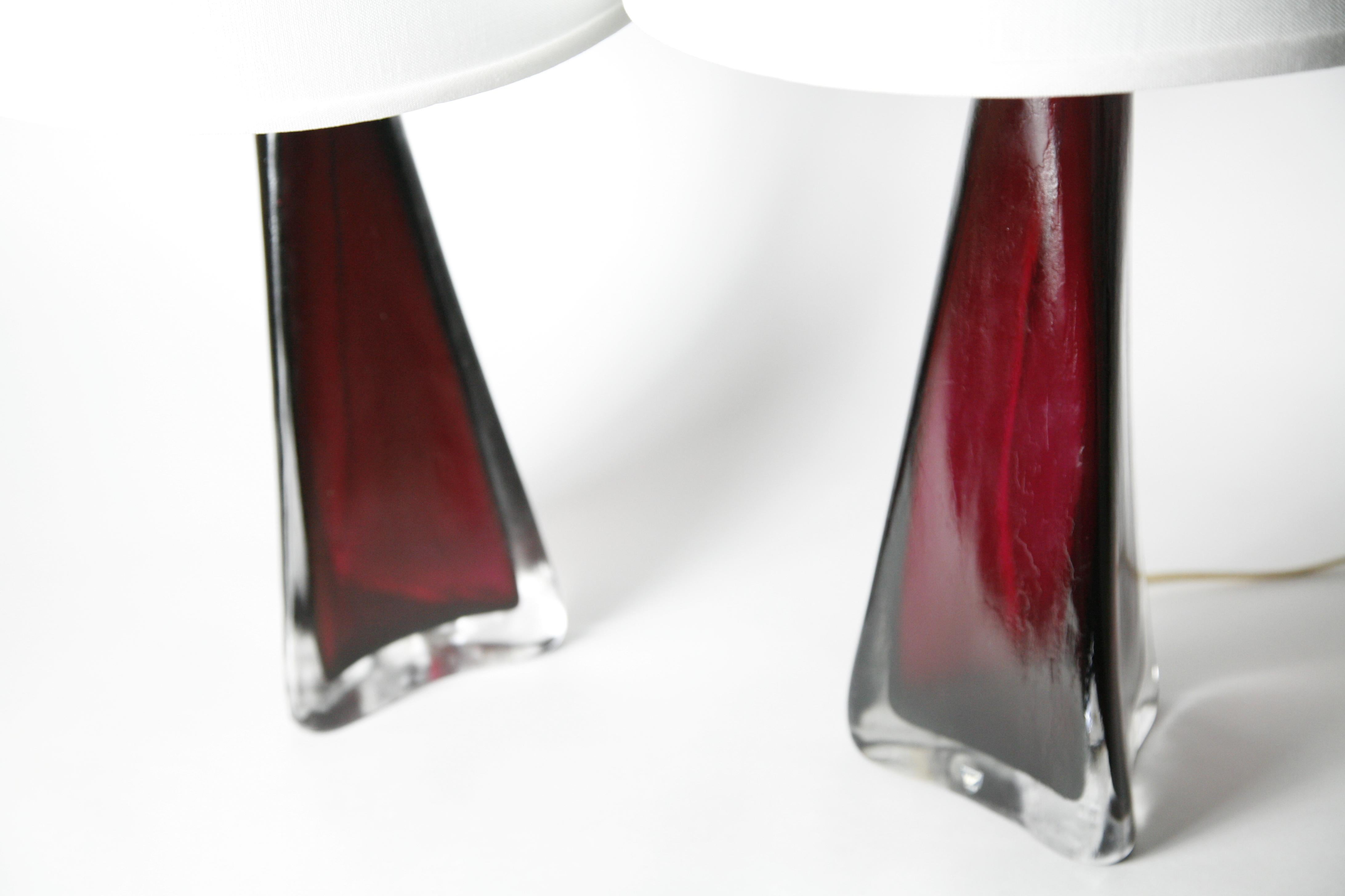 Ruby Red frosted Orrefors Lamps, Carl fagerlund , Sweden, 1950 6