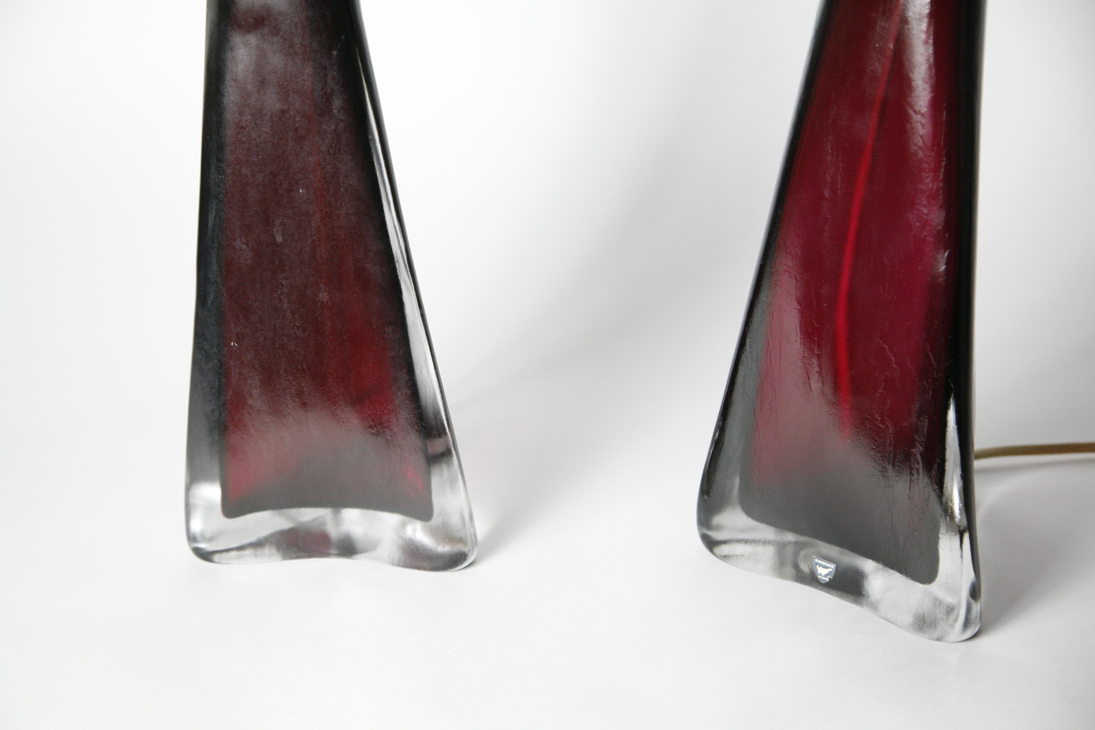 Swedish Ruby Red frosted Orrefors Lamps, Carl fagerlund , Sweden, 1950