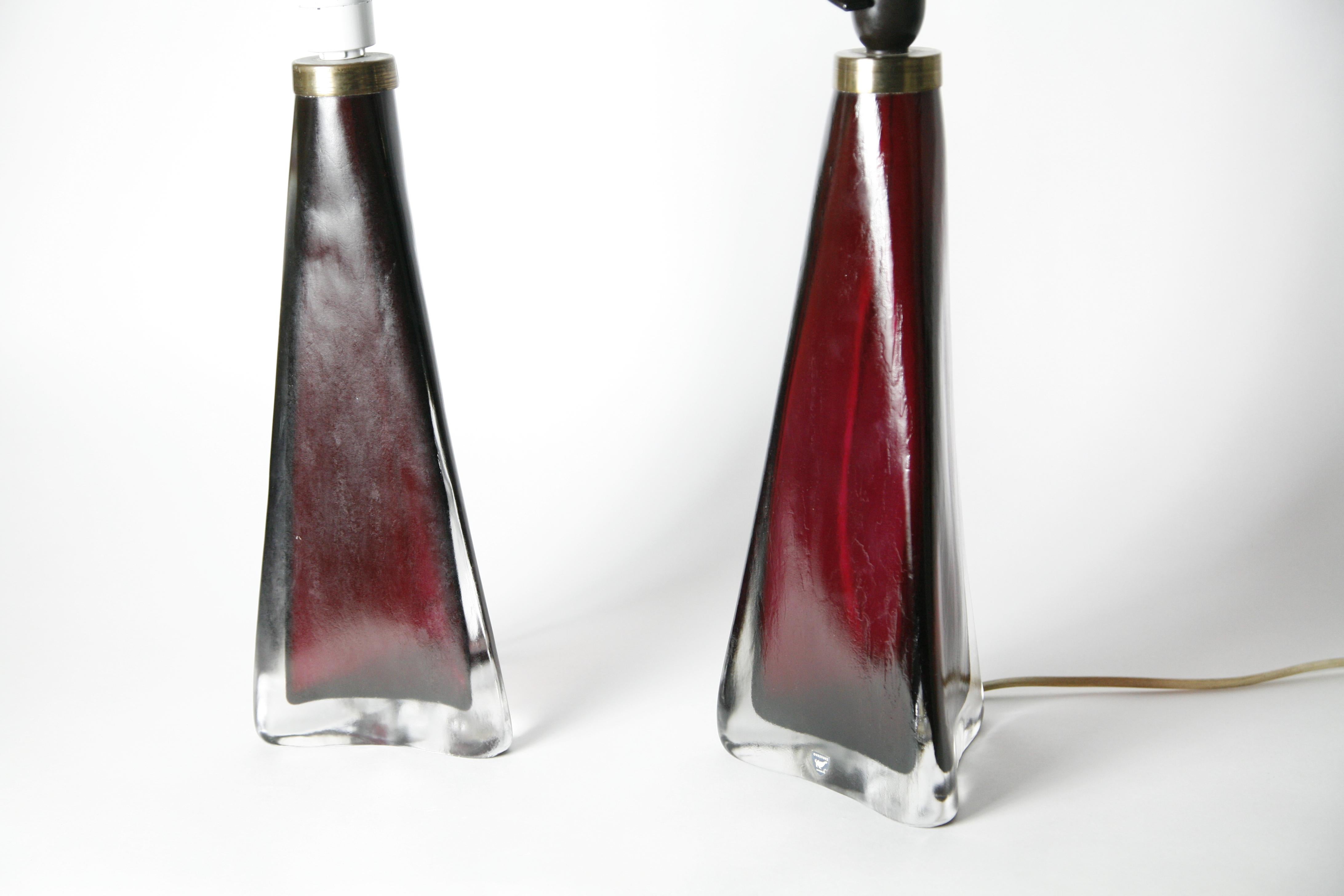 Ruby Red frosted Orrefors Lamps, Carl fagerlund , Sweden, 1950 In Good Condition In Bronx, NY